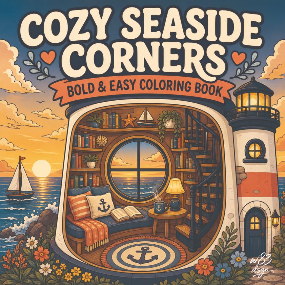 Cozy Seaside Corners: Bold & Easy Coloring Book (Cozy Seaside Coloring Series)