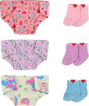 Doll Nappies Socks Set 30-43 cm Doll Accessories with Bear Kitten Fairy Pattern Doll Clothes Dolls Nappies for 14-17 Inch Dolls Self-Adhesive Design Easy for Children Play
