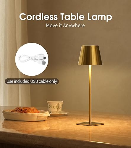 Miniatura 2 de UME Paquete de 3 lámparas de mesa inalámbricas, funciona con pilas, lámpara de mesa portátil impermeable recargable con 3 temperaturas de color y