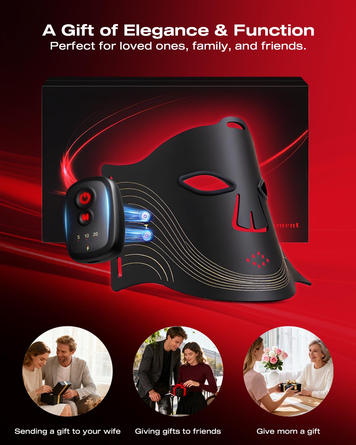 Maschera per la terapia del viso a luce rossa, maschera per la pelle del viso a LED, ricaricabile, telecomando e timer regolabile, design con display digitale, per la cura della pelle domestica
