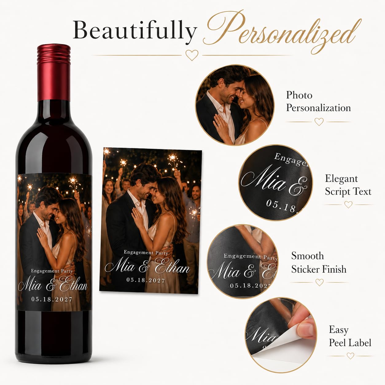 Etichette personalizzate del vino della foto Adesivi personalizzati della bottiglia di | Bomboniere, festa di compleanno, regali di anniversario, addio al nubilato, etichette champagne, carica il tuo design