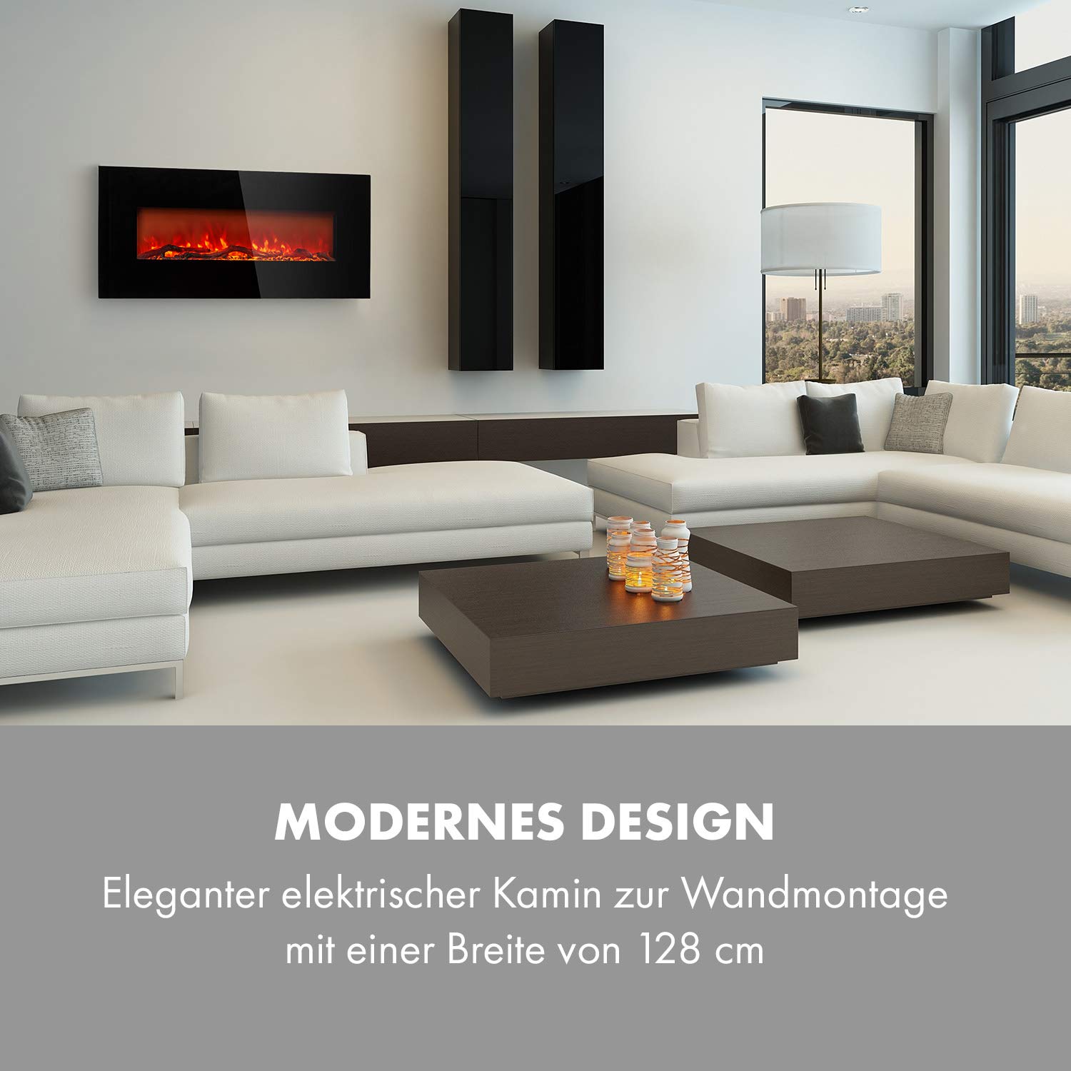 Klarstein Elektrokamin, Elektro Heizungen für Wohnzimmer & Innenräume, Elektrischer Kamin mit LED Flammen, mit Fernbedienung, Heizlüfter mit Timer, Einstellbarer Thermostat, 1600 W