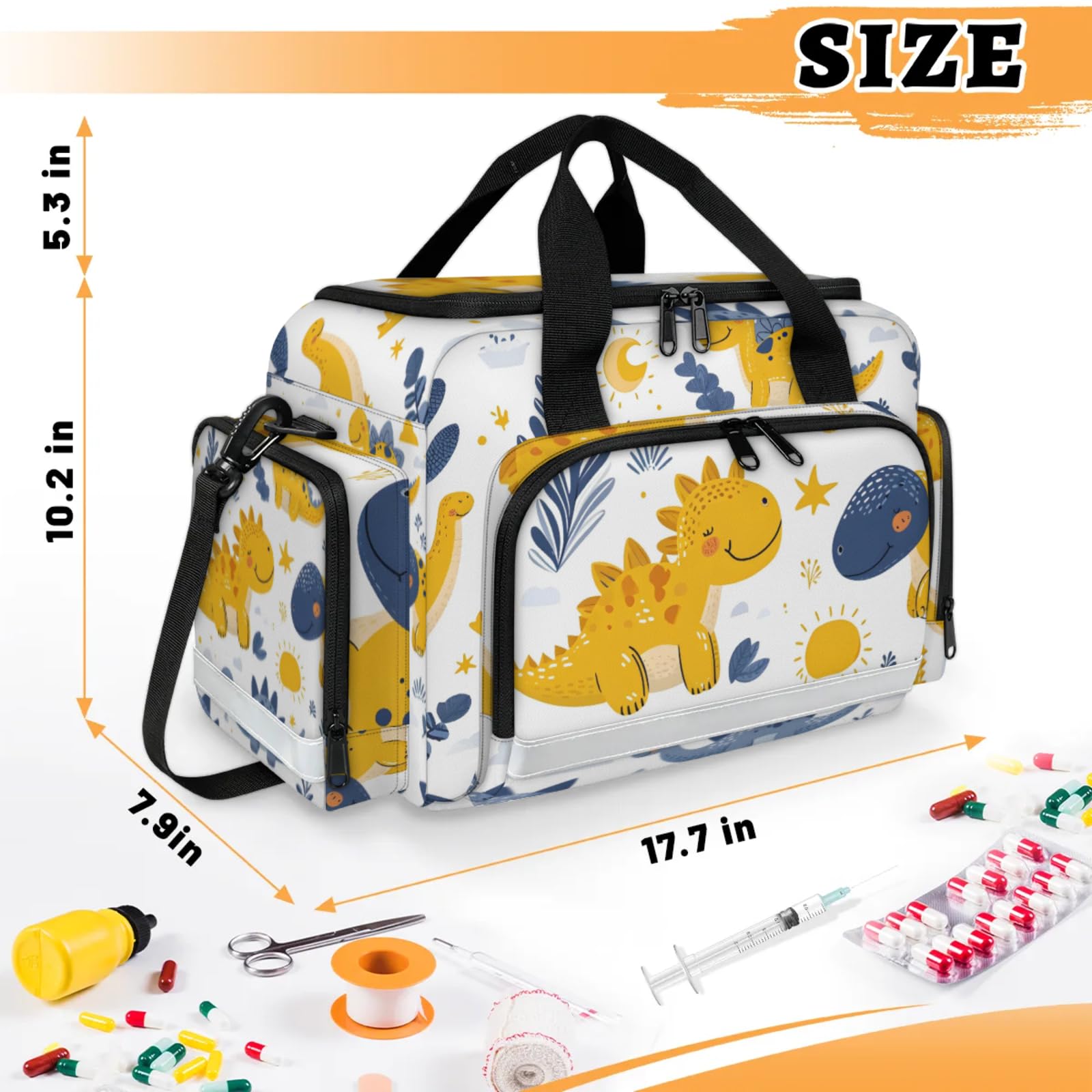 GzLeyigou First Aid Bags Empty, Docile Dinosaurs Emergency Bag First Aid Kit Multiple Compartment Kit Carrier On Call Trauma Bag For Paramedics Emergency Medical Supplies Kit