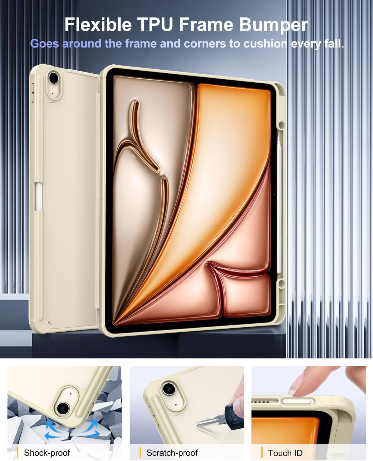 TiMOVO Case for New iPad Air 13 inch (M4/M3/M2-2026/2025/2024) with Pencil Holder, Slim Stand Protective Cover with Clear Transparent Back Shell for iPad Air 13 inch, Auto Wake/Sleep, Starlight