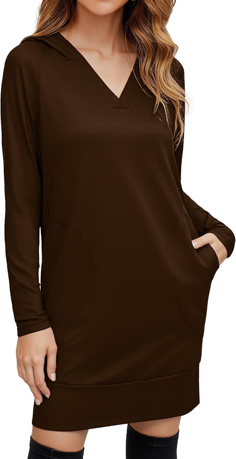 Totatuit Women Oversized Hoodies Dress Casual Long Sleeve V-Neck Hooded Sweatshirt Dress with Pockets 2025 Fall Outfits - Image 2