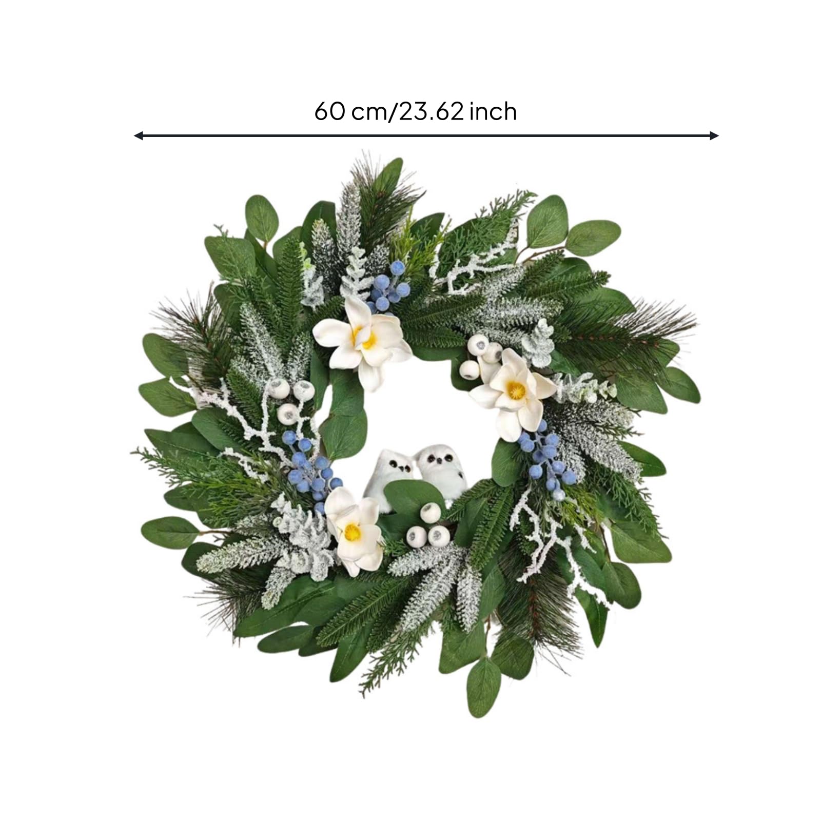 F Fityle Guirnalda para Puerta Guirnalda Corona Adorno Navideño Arreglo con Frutas Decorativas y Flores Suaves de Tela Seda, Guirnalda De Flores con Búhos