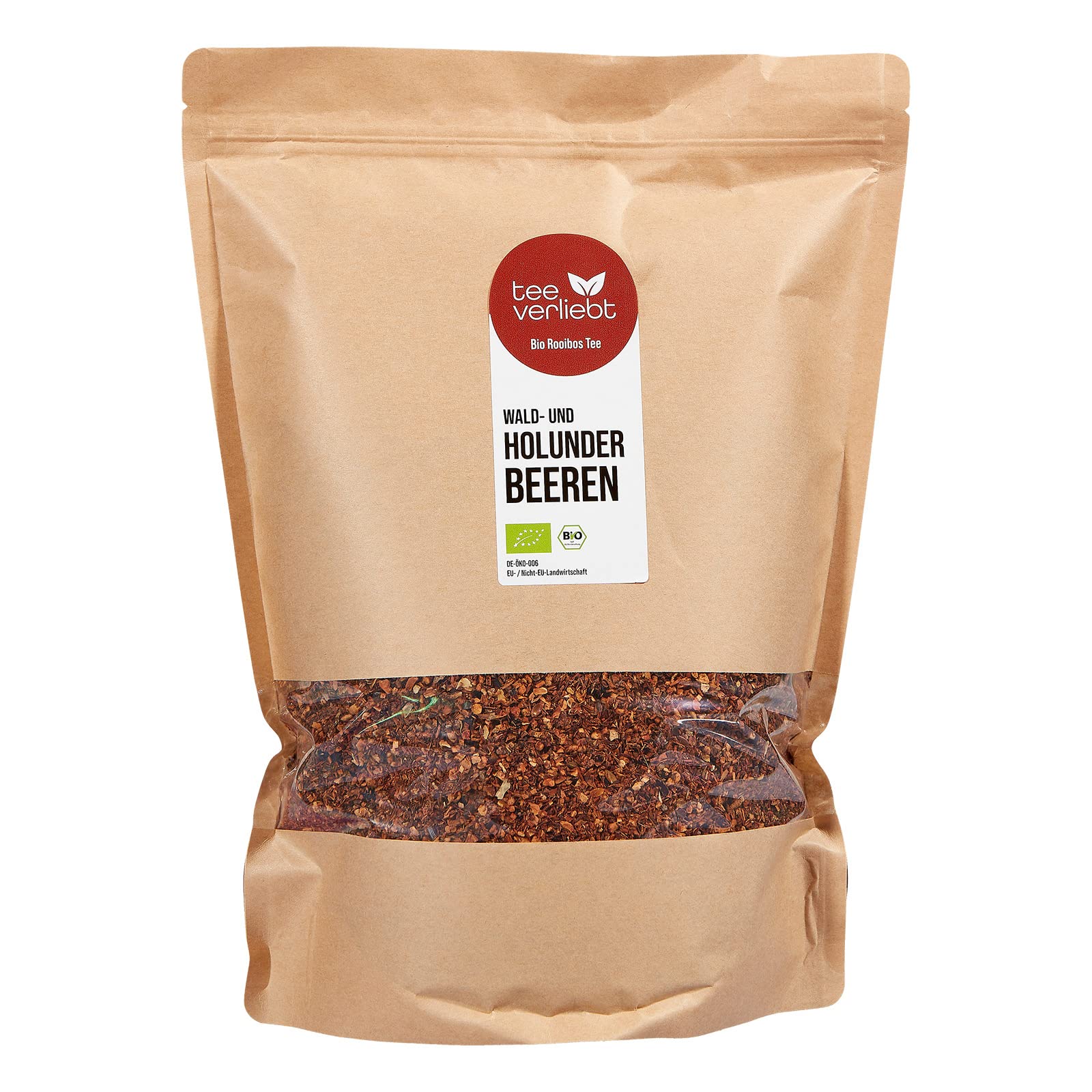 teeverliebt - Bio Rooibos Tee Wald- und Holunderbeeren 1000 g I Loser Rotbusch-Tee - koffeinfrei I Fruchtige Beeren & Würziger Roibusch I Aus kontrolliert biologischem Anbau I 1 kg