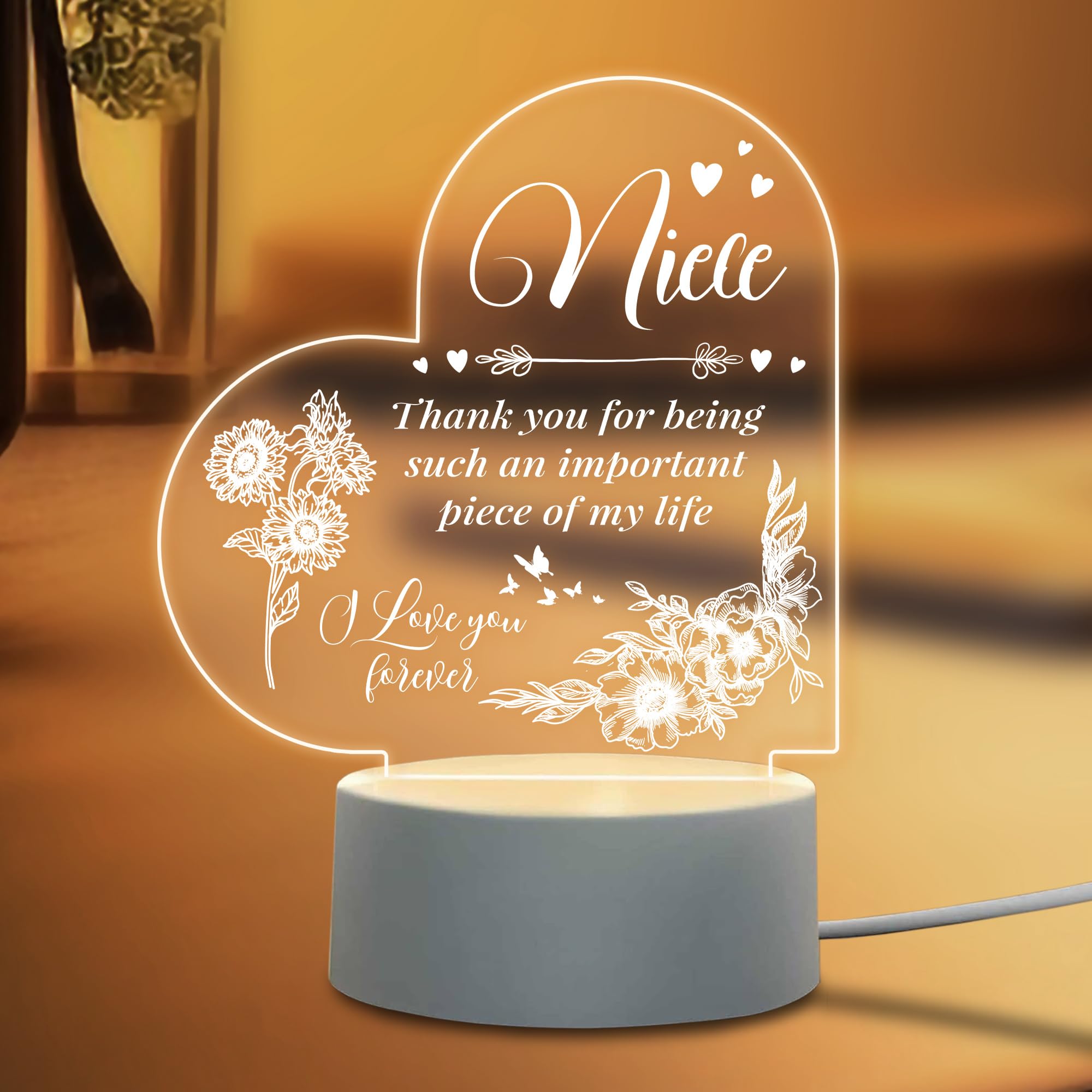 IWANTDIY Engraved Night Light for Niece, Acrylic Night Lamp Gift from Aunt & Uncle, Birthday and Encouragement Gift