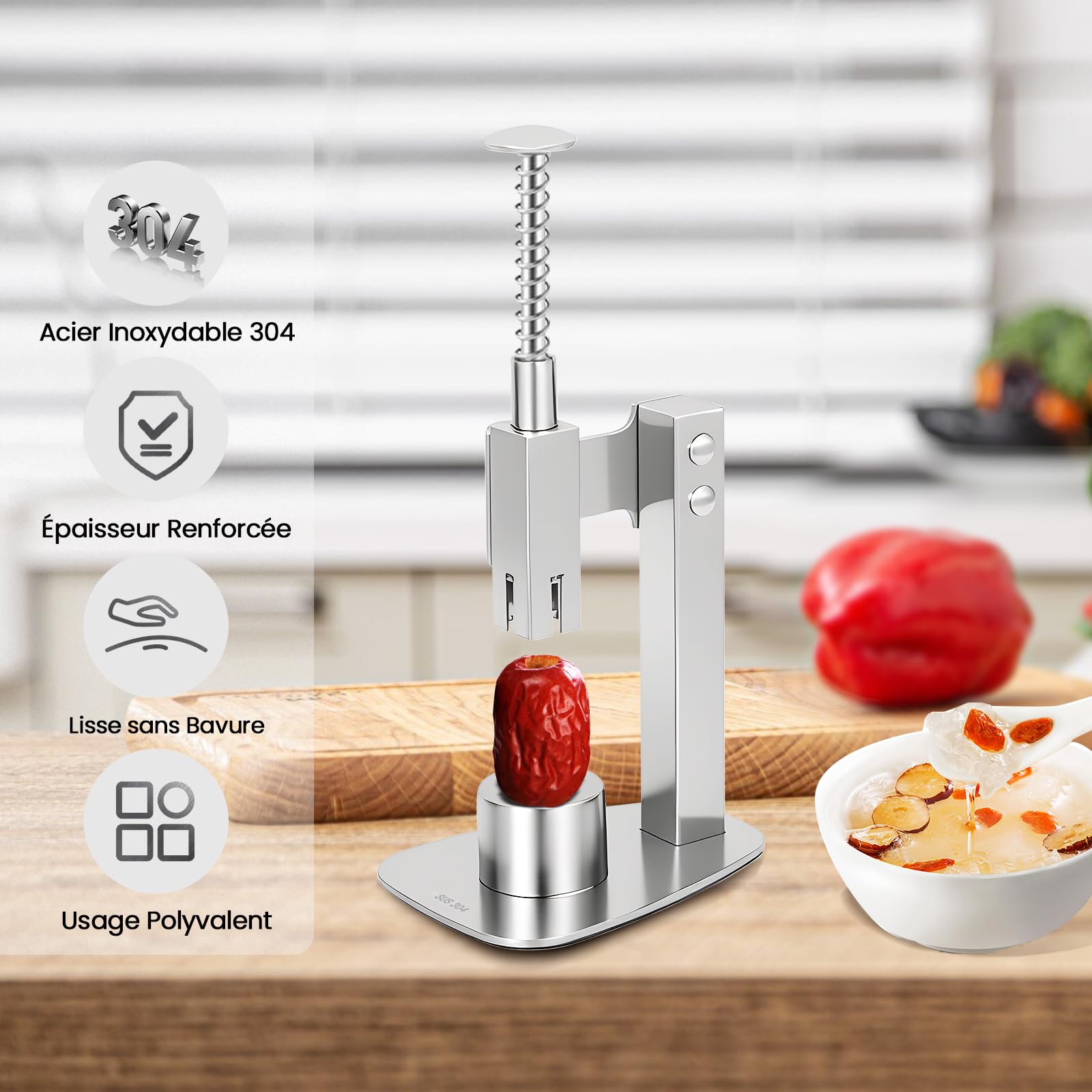 Snocciolatore di ciliegie, per rimuovere i noccioli di ciliegia in acciaio inox per una rapida rimozione dei noccioli, per ciliegie, prugne, olive, datteri