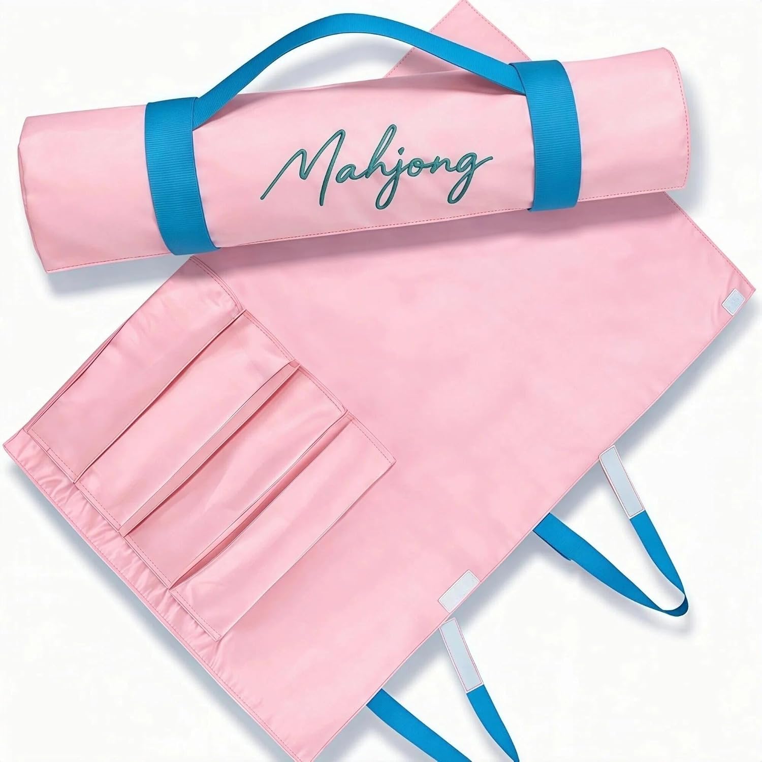 American Mahjong Rack Storage Bag – Roll-Up Canvas Carrier Fits 4 Racks & Pushers – Portable Protective Sleeve Organizer for Travel & Club – Mah Jongg Accessories Gift (Bag Only) (Pink)