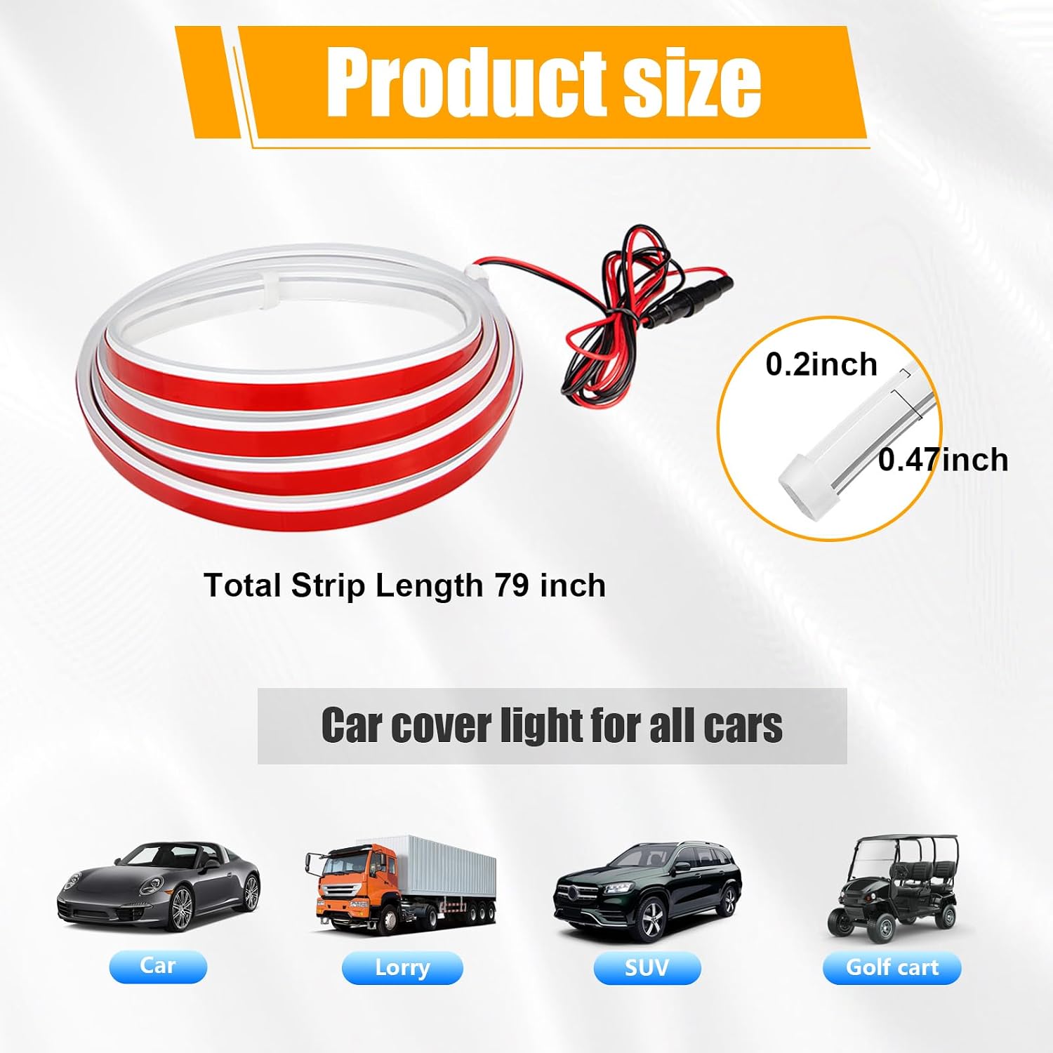 Dickno 79'' Car Hood Light Strip, Flexible Dynamic Daytime Running Light Strip, Waterproof Auto LED Strip Light with Fuse Protection, Universal Exterior Decor for Most Vehicles (White)