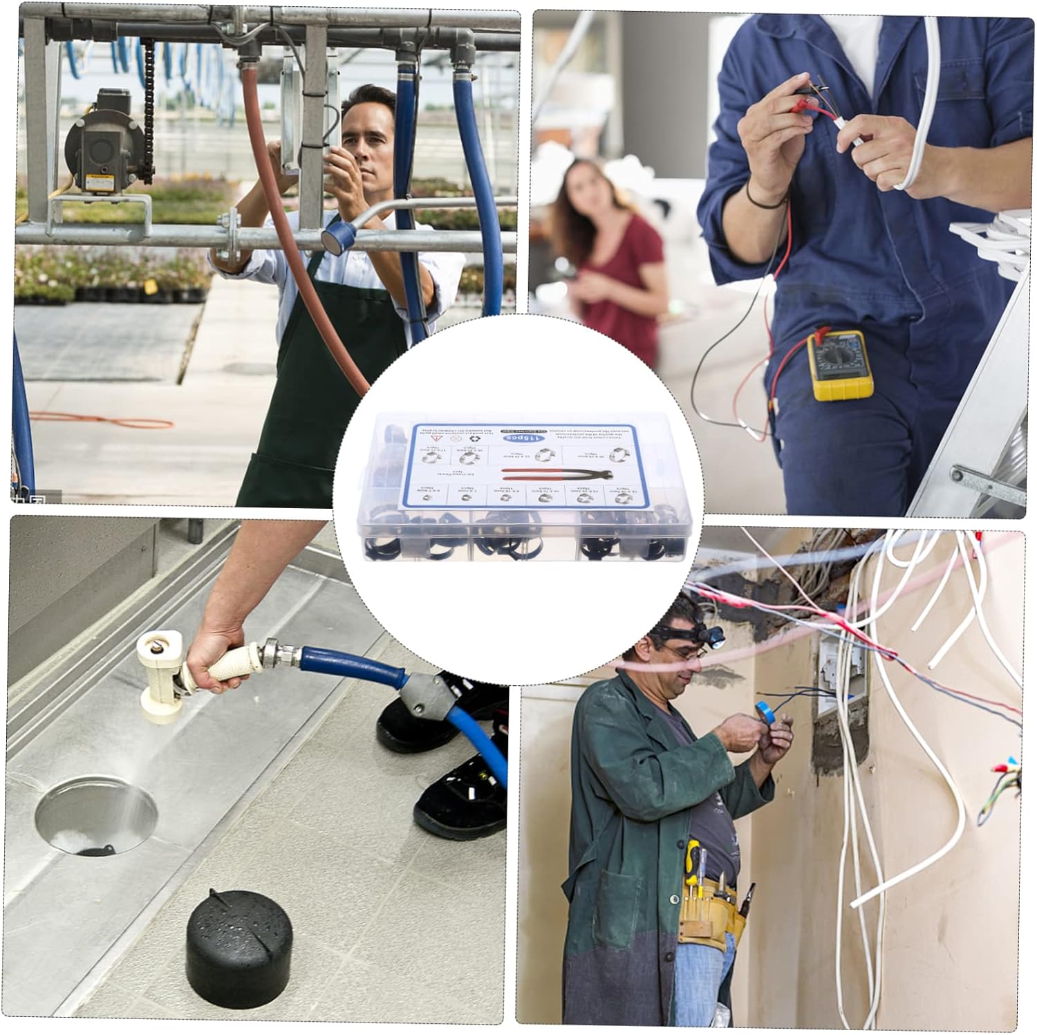 NUOBESTY 115pcs 304 Stainless Steel Single Ear Hose Clamp Set with 1 Hose Clamp Pliers Fuel Tube Clips for Automotive and Plumbing Applications