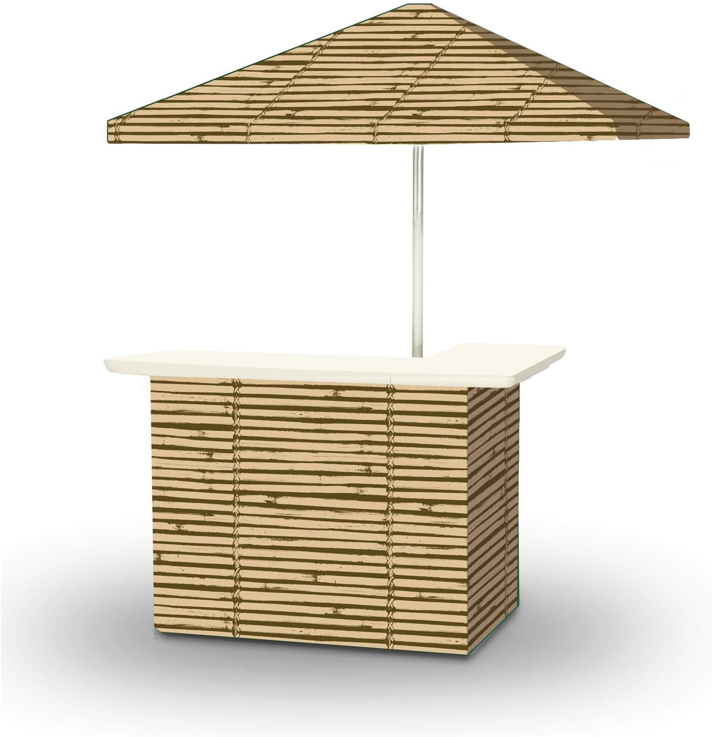 Best of Times 2001W2302 Luau Tiki Portable Bar and 8 ft Tall Square Umbrella, Water Resistant, UV Protected, Interchangeable Fabric Cover, One Size, Brown