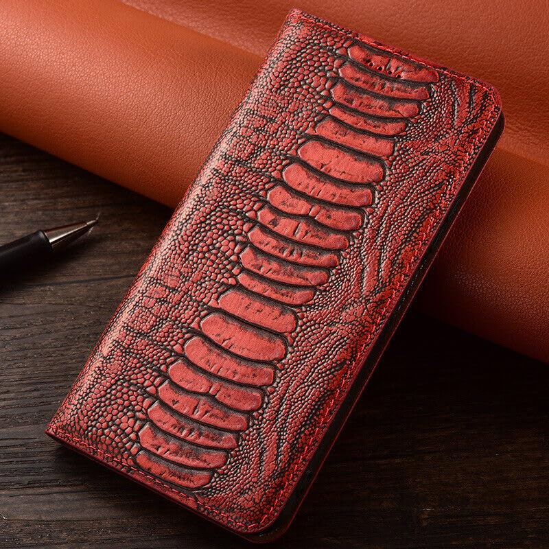 Étui en cuir véritable iPhone 14 Pro rouge chic avec fentes cartes