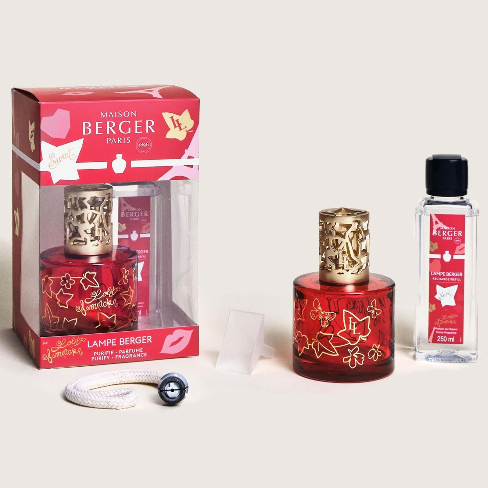 MAISON BERGER - Coffret Lampe Berger Pure Lolita Lempicka avec Recharge Parfum 250ml, Prête à l'emploi - Parfume et Purifie - Diffusion Fine, Homogène et Longue Durée (Rouge - Lolita Lempicka Sweet)