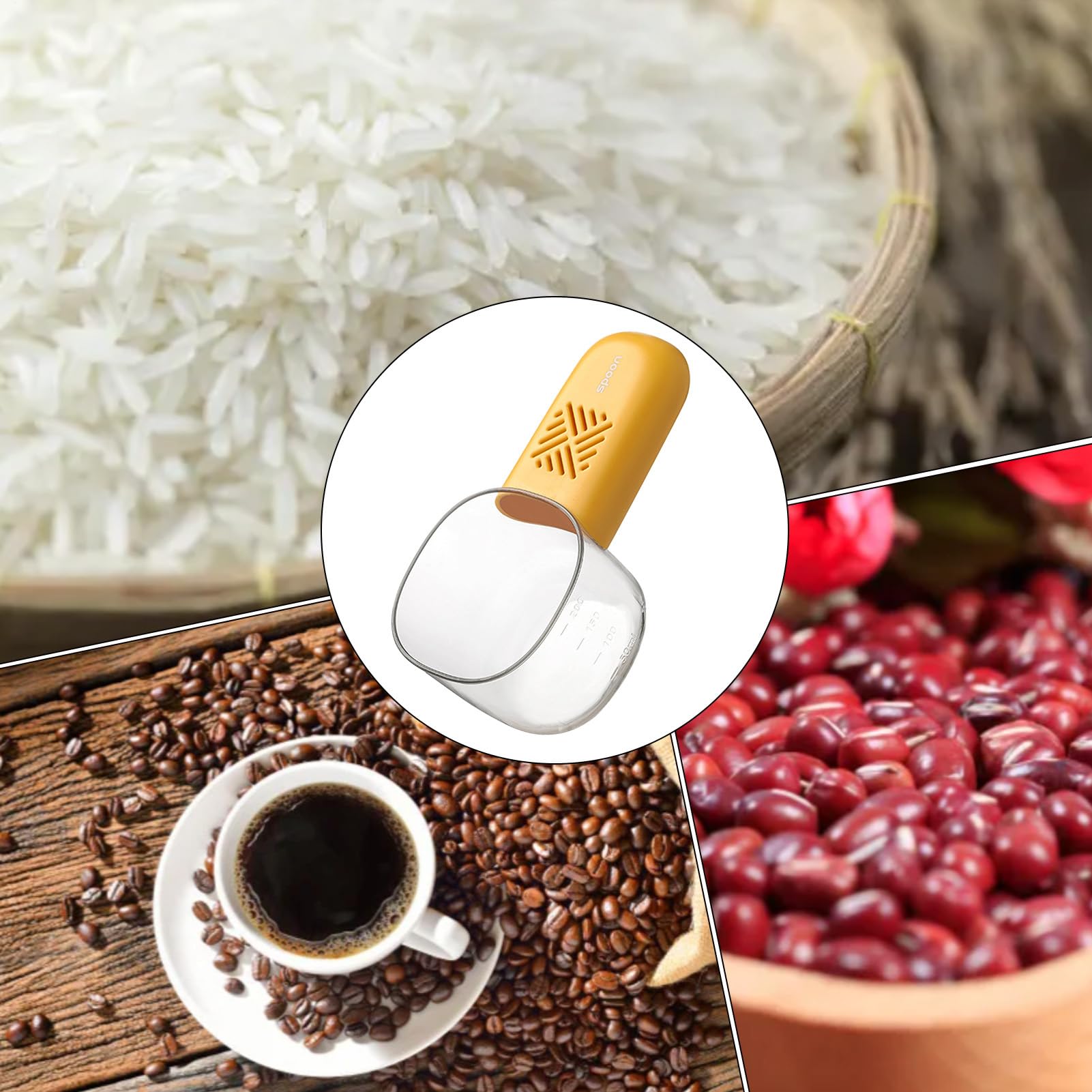 Misuratore di riso, misurino per misurare il riso, con graduazioni chiare, cucchiaio di misurazione degli alimenti, per cottura, pasticceria, campeggio, preparazione dei pasti, ristorante