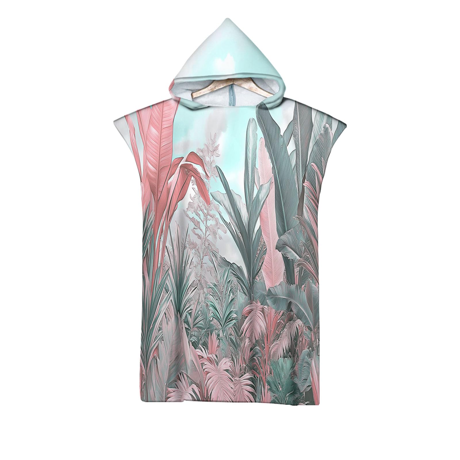 Poncho à capuche microfibre rose floral pour adulte de surf et plage