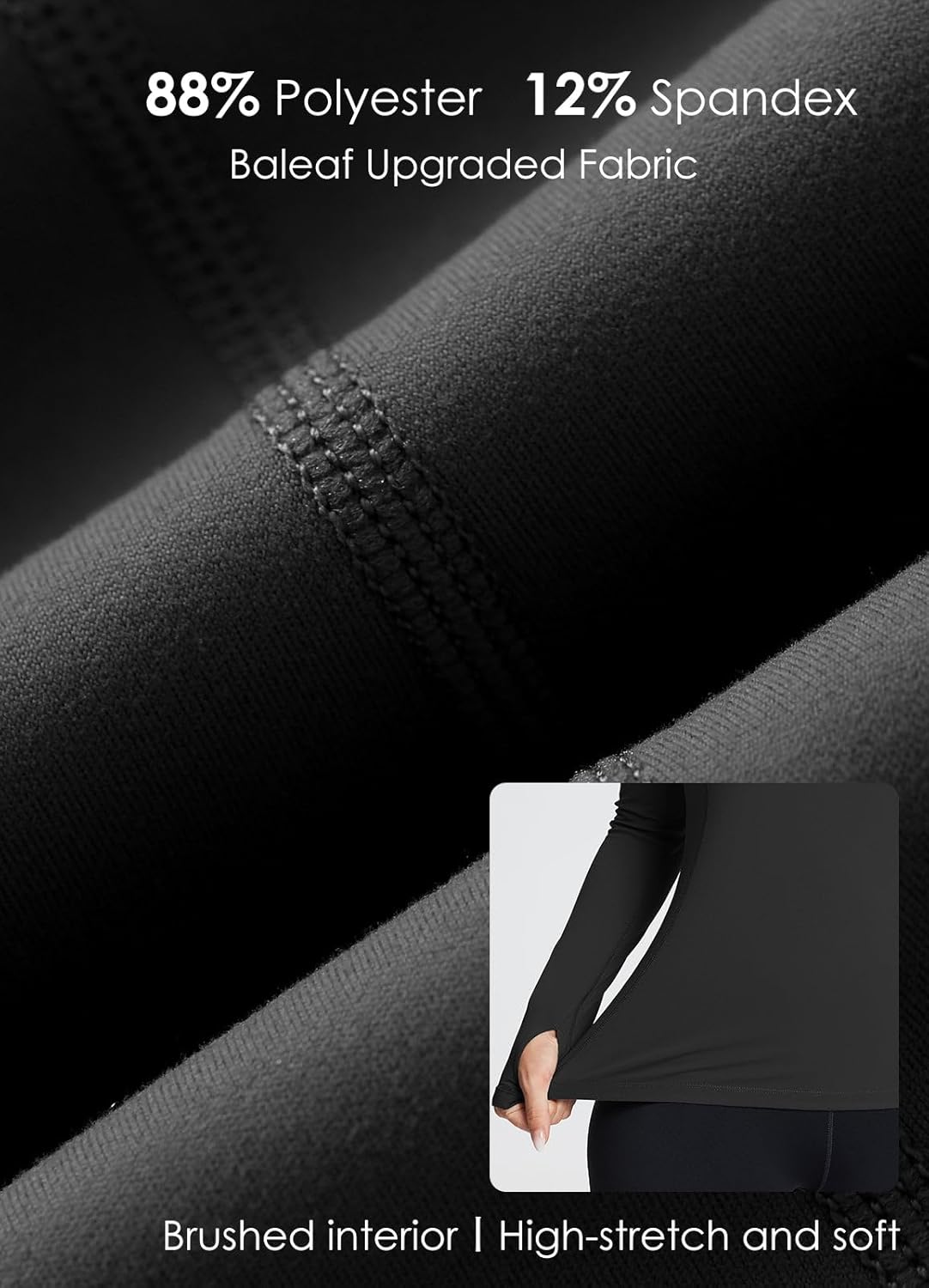 baleaf Women's Long Sleeve Workout Tops Compression Running Shirts Fitted Athletic Warm Thumbholes Quick Dry Yoga - Image 5