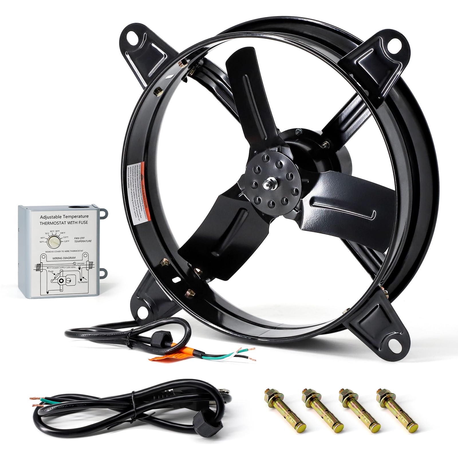 criditpid 14" gable mount vent attic fan, exhaust ventilation fan with adjustable thermostat for gable, home, shed, garage, portable building, 1510rpm, 1239cfm, 1850 sq.ft coverage area.