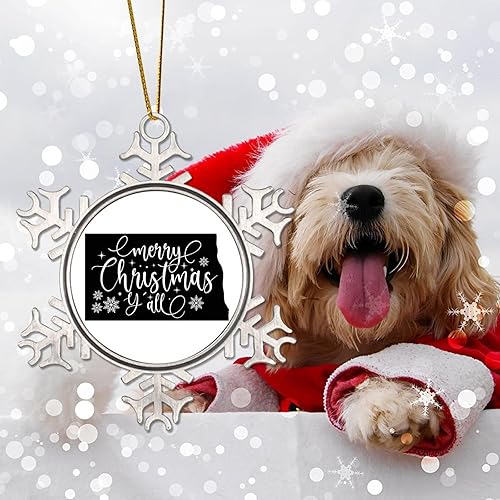 Miniatura 3 de North Dakota Christmas Ornaments Merry Christmas YAll Xmas Tree Decorations USA North Dakota State Christmas Metal Snowflake Ornament New Home