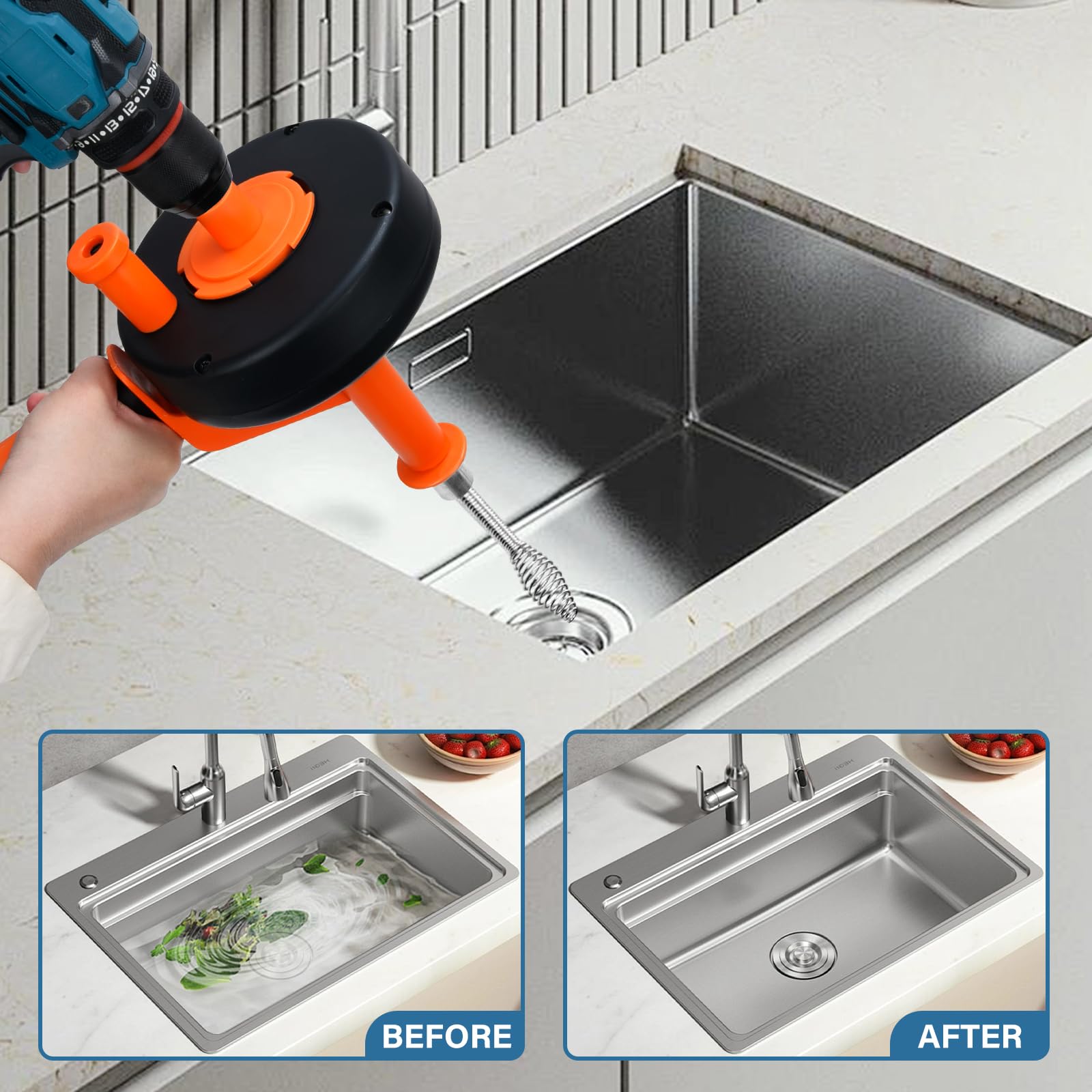 Furet Deboucheur Canalisation Avec Foret 13m, IdéAl Pour Le Nettoyage éCologique Des Drains Furet Deboucheur, Efficace Contre Le Blocage Destop Deboucheur Canalisation