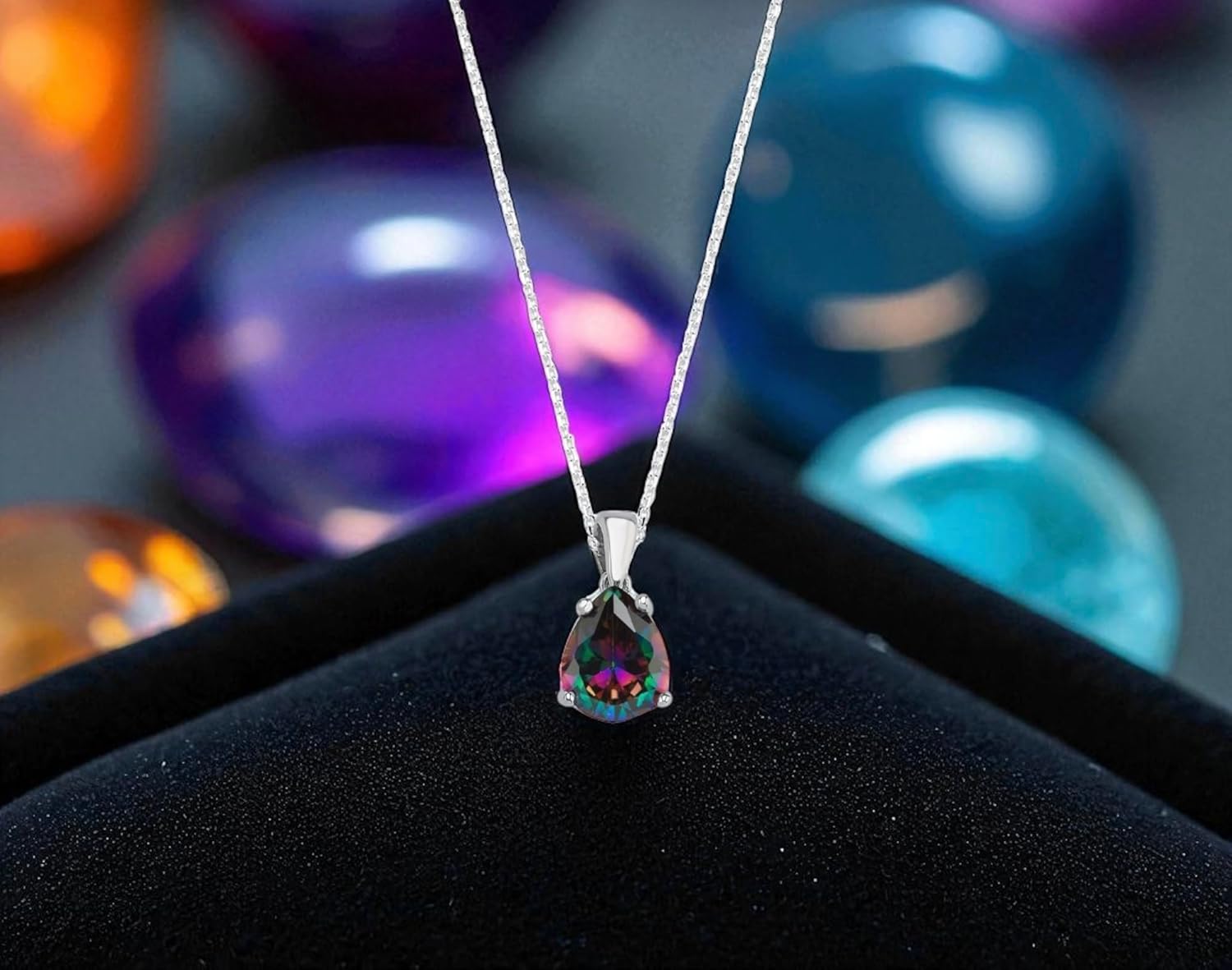 GARVIS Mystic Topaz Necklace; 925 Sterling Silver Chain: Fascinating Mystic Topaz Gemstone: For Women - Anniversary, Valentine’s Day, Birthday, Christmas, Hypoallergenic Jewelry Gift