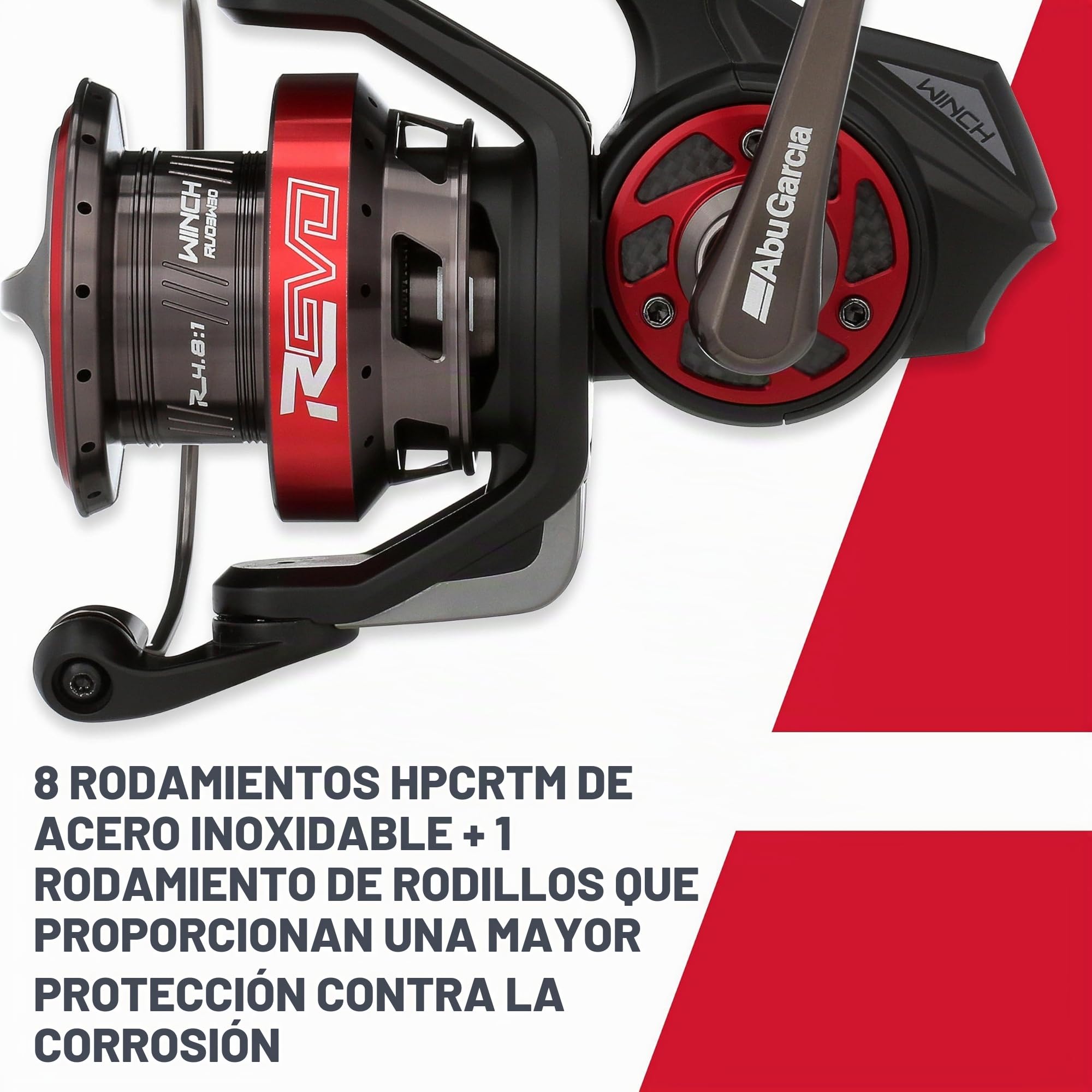 Abu Garcia Carrete Giratorio, carretes giratorios Revo Winch, Pesca de Depredadores, Pescador de Agua Dulce, Perca, Lucio, lucioperca, Negro, Robusto y Ligero, 9+1 rodamientos, 30