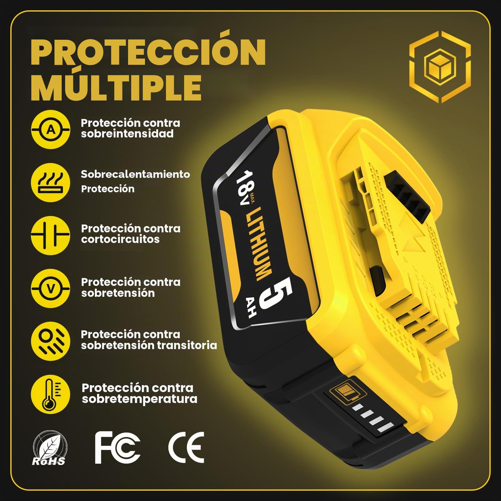 2×18 V 5,0 Ah DCB184 Batería para Dewalt 18 V 5,0 Ah Batería DCB184 DCB180 DCB181 DCB182 DCB200 DCB201 DCB201-2 DCB200-2 DCB204-2 Herramientas eléctricas compatibles (Noir)