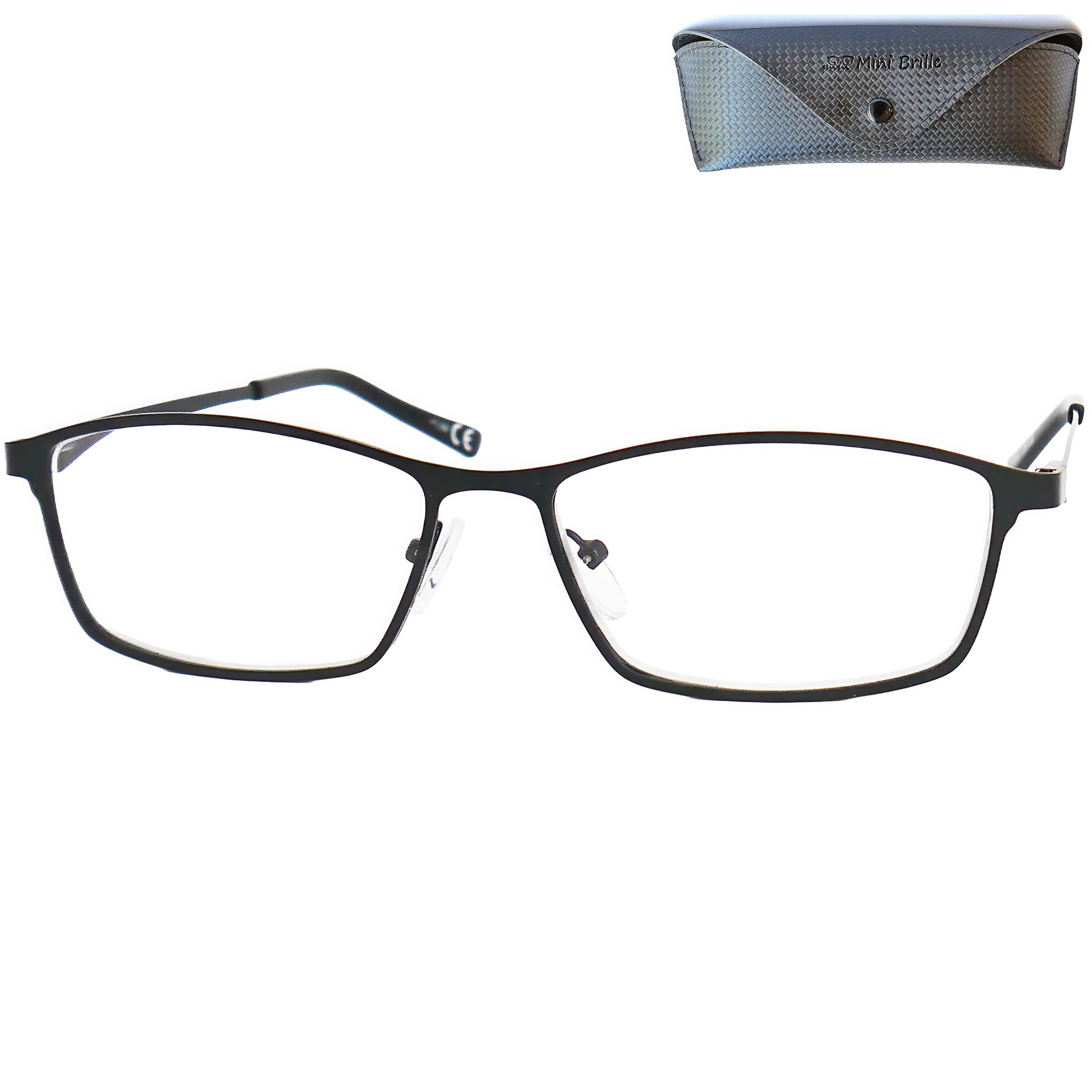 Mini Brille Elegante Metall Lesebrille mit rechteckigen Gläsern – Unisex Lesehilfe, Edelstahlrahmen mit Metallbügeln, Inklusive Etui für Damen & Herren