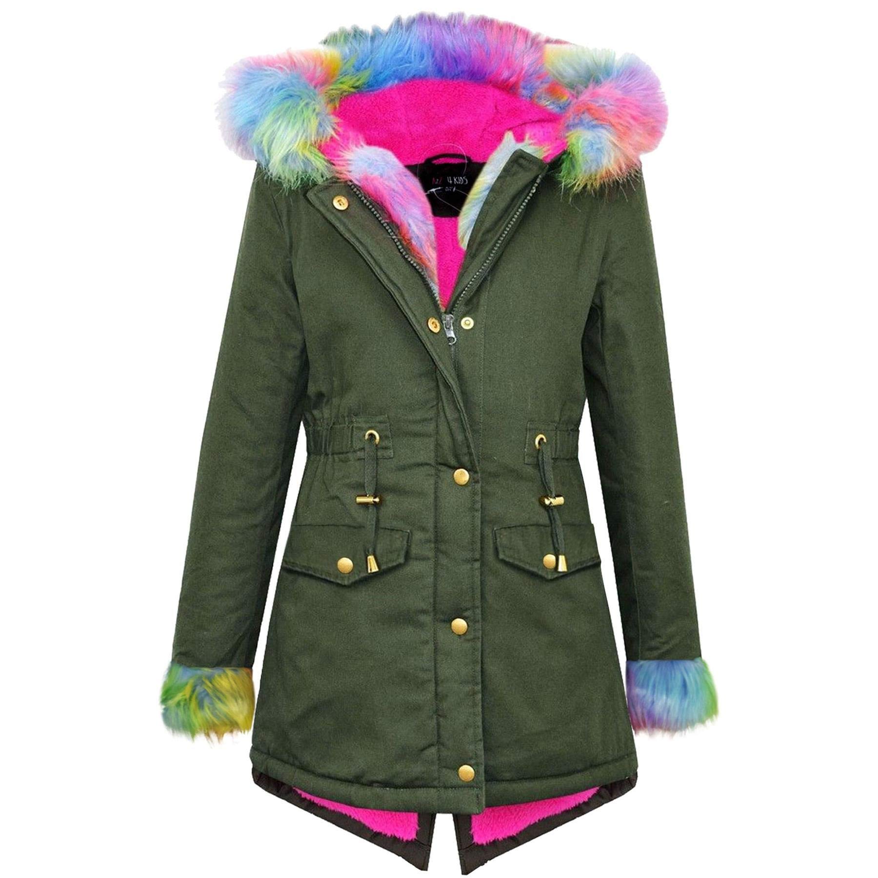 A2Z 4 Kids® Dziewczęce projektant tęczowy sztuczne futro parka szkoła kurtki outerwear płaszcze nowość 5-13 lat