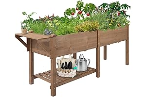 Vegetable Garden Raised Beds Outdoor with Grow Grid, Elevated Planter Box with Large Storage Shelf