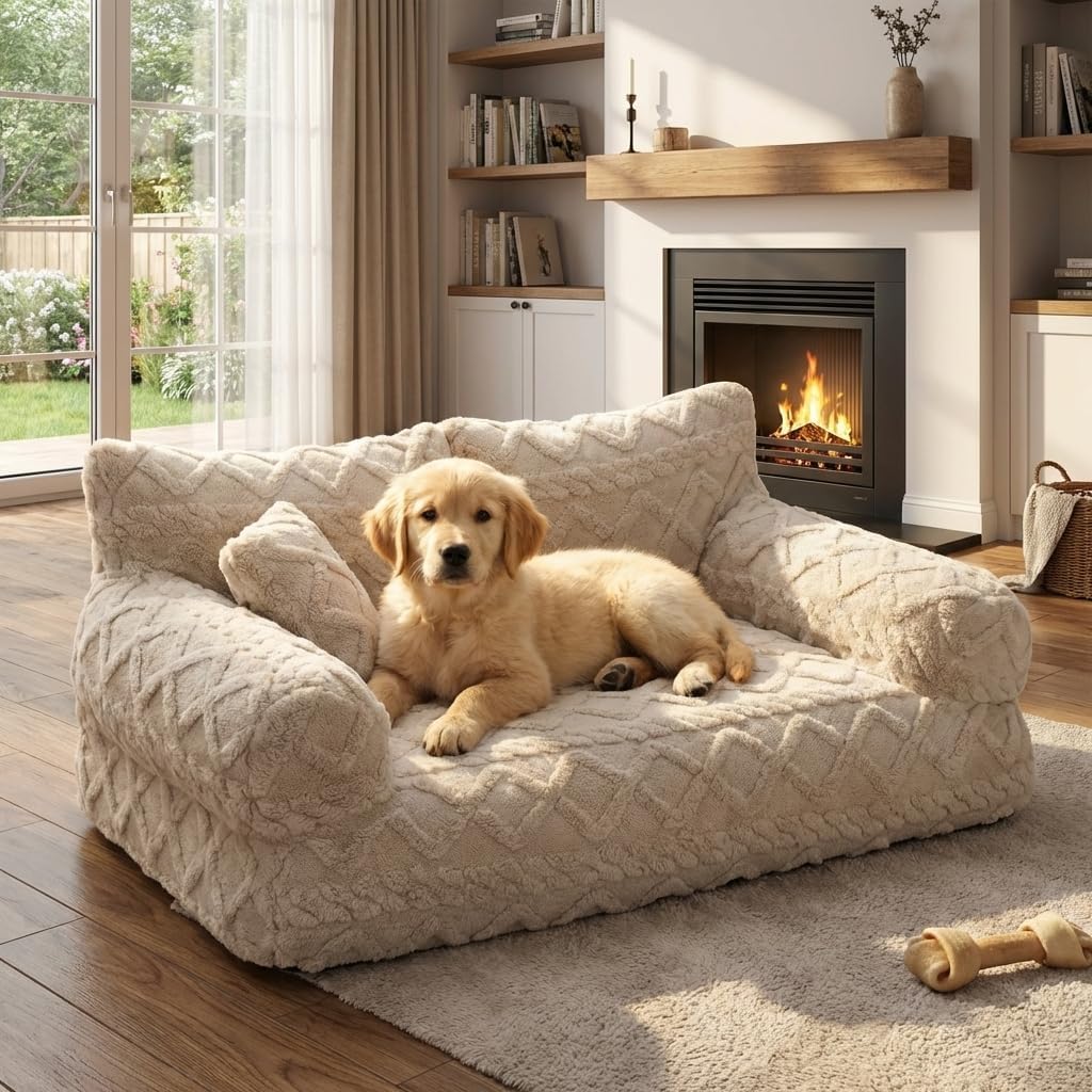 2026 New Plush Calming Pet Sofa Bed, Orthopedic Dog Bed with Removable Washable Cover, Raised Rim Non-Slip Bottom for Small Large Dogs & Cats, For Large Small Dogs & Cats (A, S)