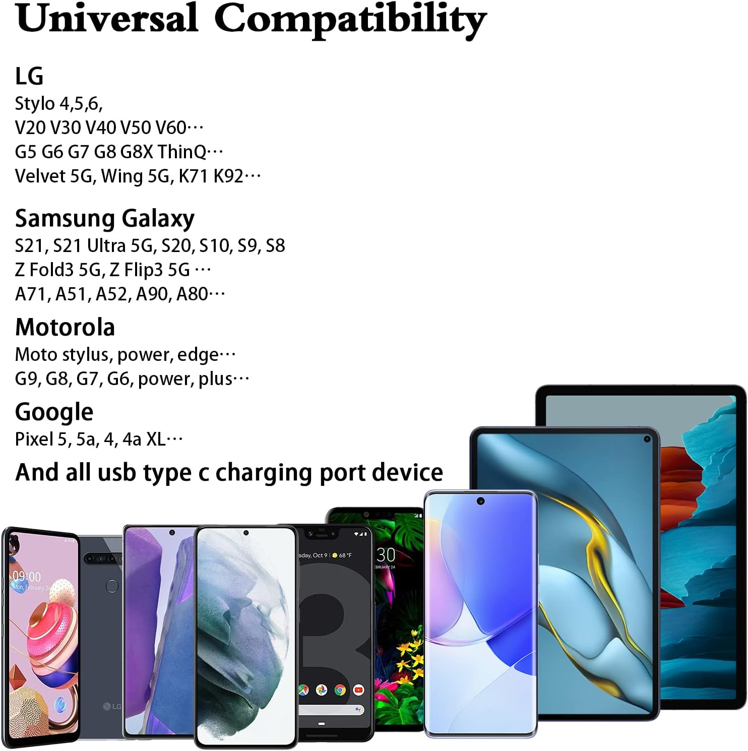 OrSunday [2Packs 6Ft USB Type C Cable Fast Charging Cord Phone Charger for LG Stylo 4 5 6, LG G5 G6 G7 G8 G8X V20 V30 V40 V50 ThinQ, LG Velvet 5G, Wing 5G, LG K51 K52 K61 K62 K71 K92