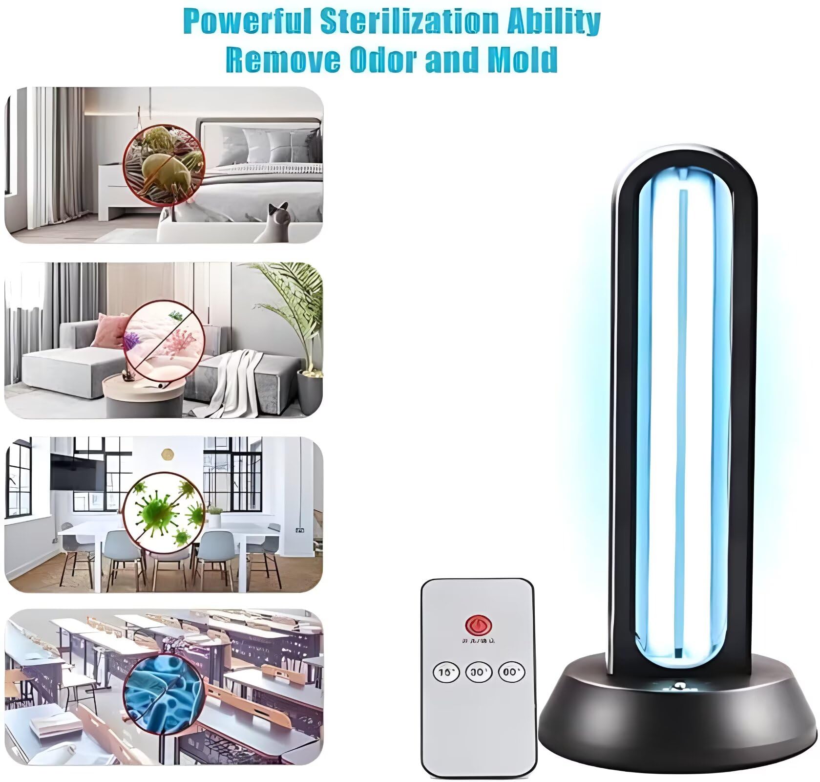HYLR UVC Keimtötende Lampe 65W Fernbedienung Timer Tischlampe UV-Sterilisator Desinfektion Sterilisator Antibakterielle Rate 99% Töten Entferner Schimmel Grippe Bakterielle Staub Milben Keime
