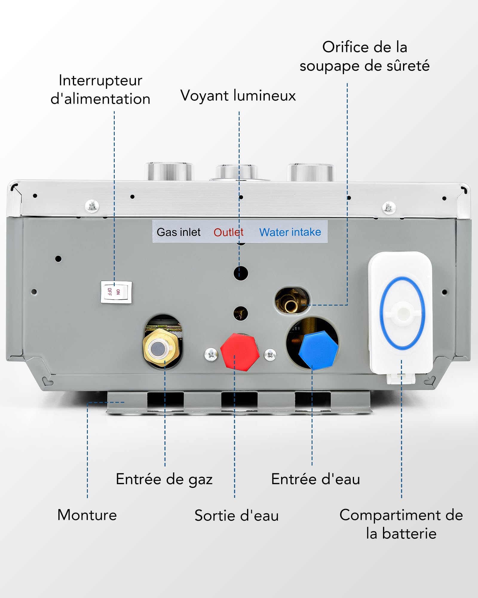 VONLUCE Chauffe-Eau Gaz Instantané 8L/min 13,6kW GPL - Portable pour Camping/Caravane, Modes Hiver/Été, Température Réglable 27-68°C, Certifié CE (Butane/Propane)