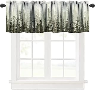 Forest Tree Valance Curtain Pine Coniferou Trees Natural Plant Landscape Rod Pocket Valance Window Treatments 1 Panel Short Curtains for Kitchen Farmhouse Living Room Decor 54 x 18 in - Buy now
