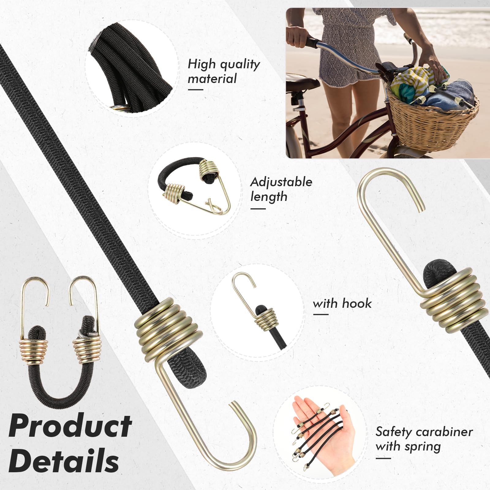 50 mini cuerdas elásticas con ganchos, pequeñas cuerdas elásticas cortas para equipaje, bicicletas, herramientas de camping, lona, motocicleta, carga (negro, 2 pulgadas)