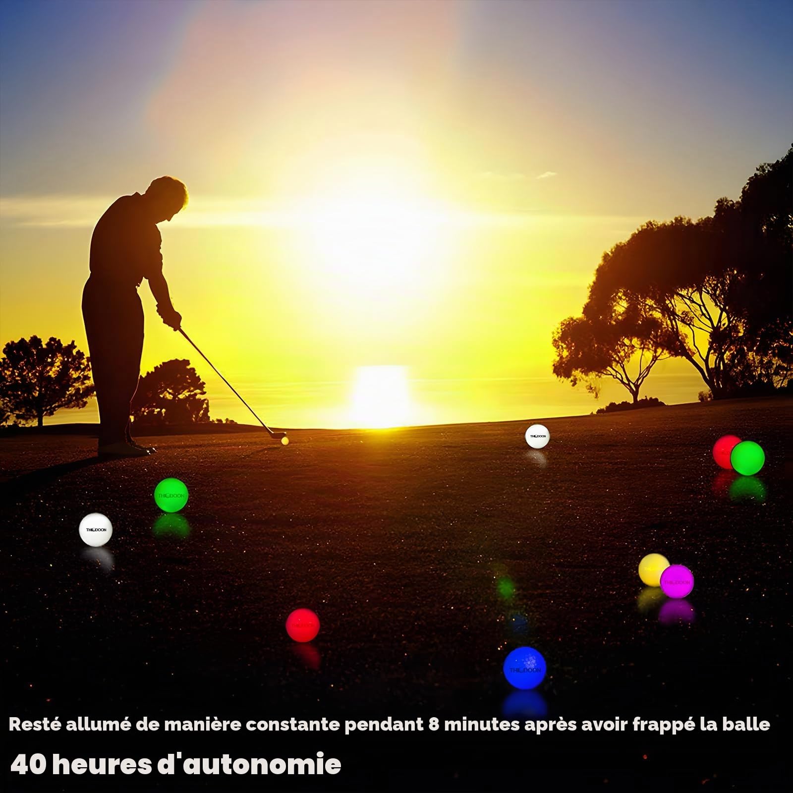 THIODOON Balle de Golf Lumineuse à LED - Taille Officielle, Brille dans Le Noir, Parfait pour L'Entraînement et La Longue Distance