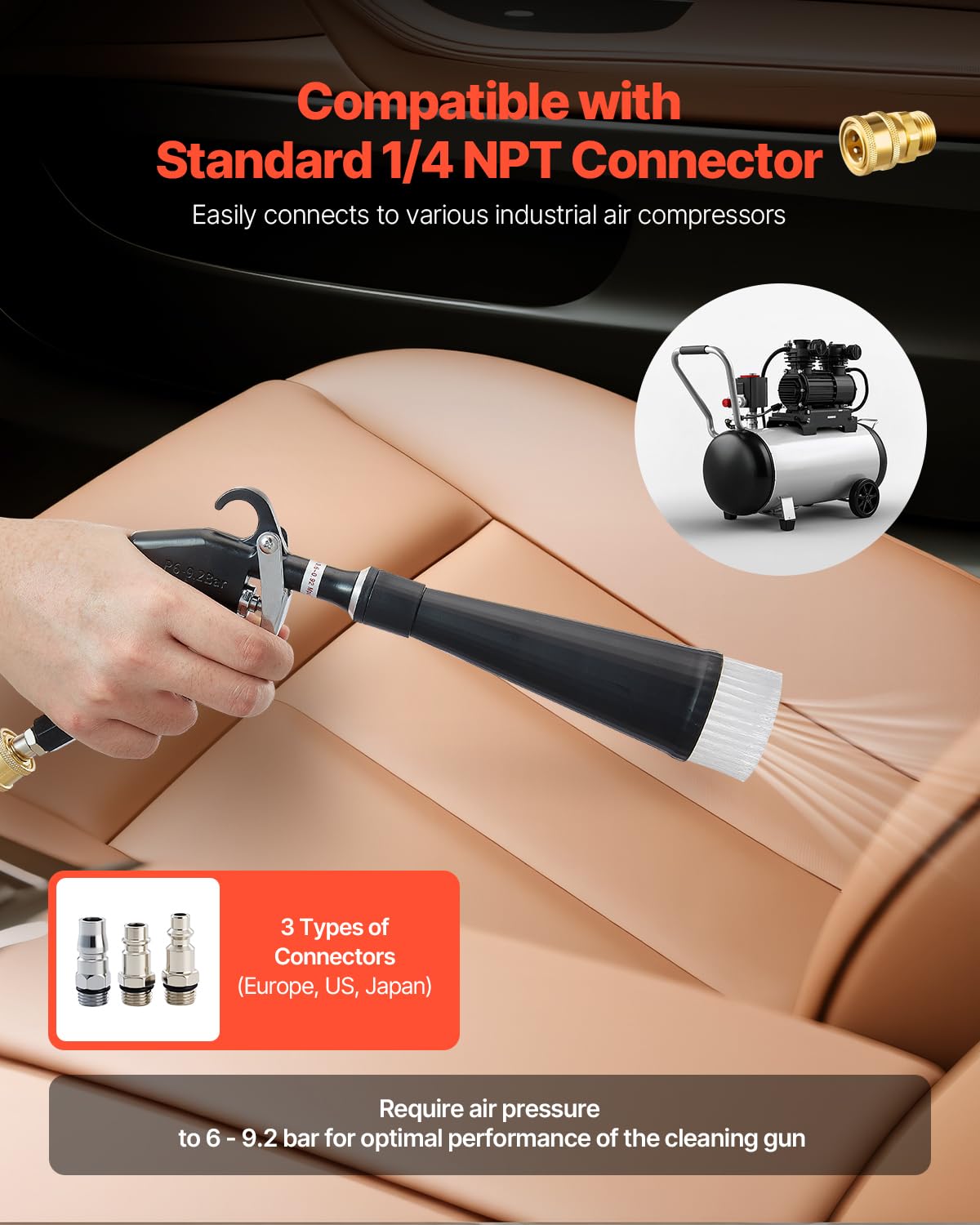 VEVOR Pistolet Nettoyage Voiture à Air Haute Pression 6-9,2 Bars avec 2 Buses, Tuyau Rotatif Aluminium, pour Élimination Saleté Poussière Surface, Fonctionne avec Compresseur d'air 1/4 NPT Non Inclus