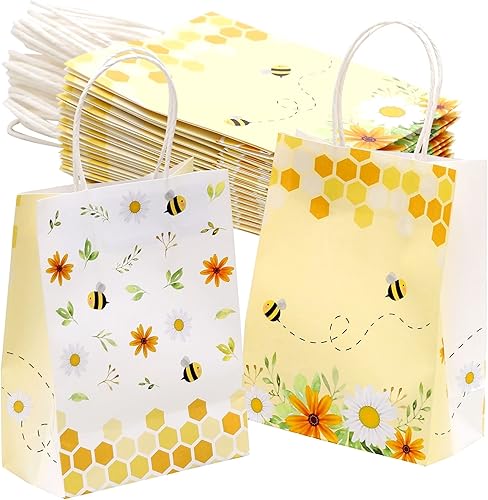 Winoo Design Bolsas de regalo de abeja con asas, 16 unidades, bolsas de abejas para recuerdo de fiesta, bolsas de papel de abeja para decoraciones
