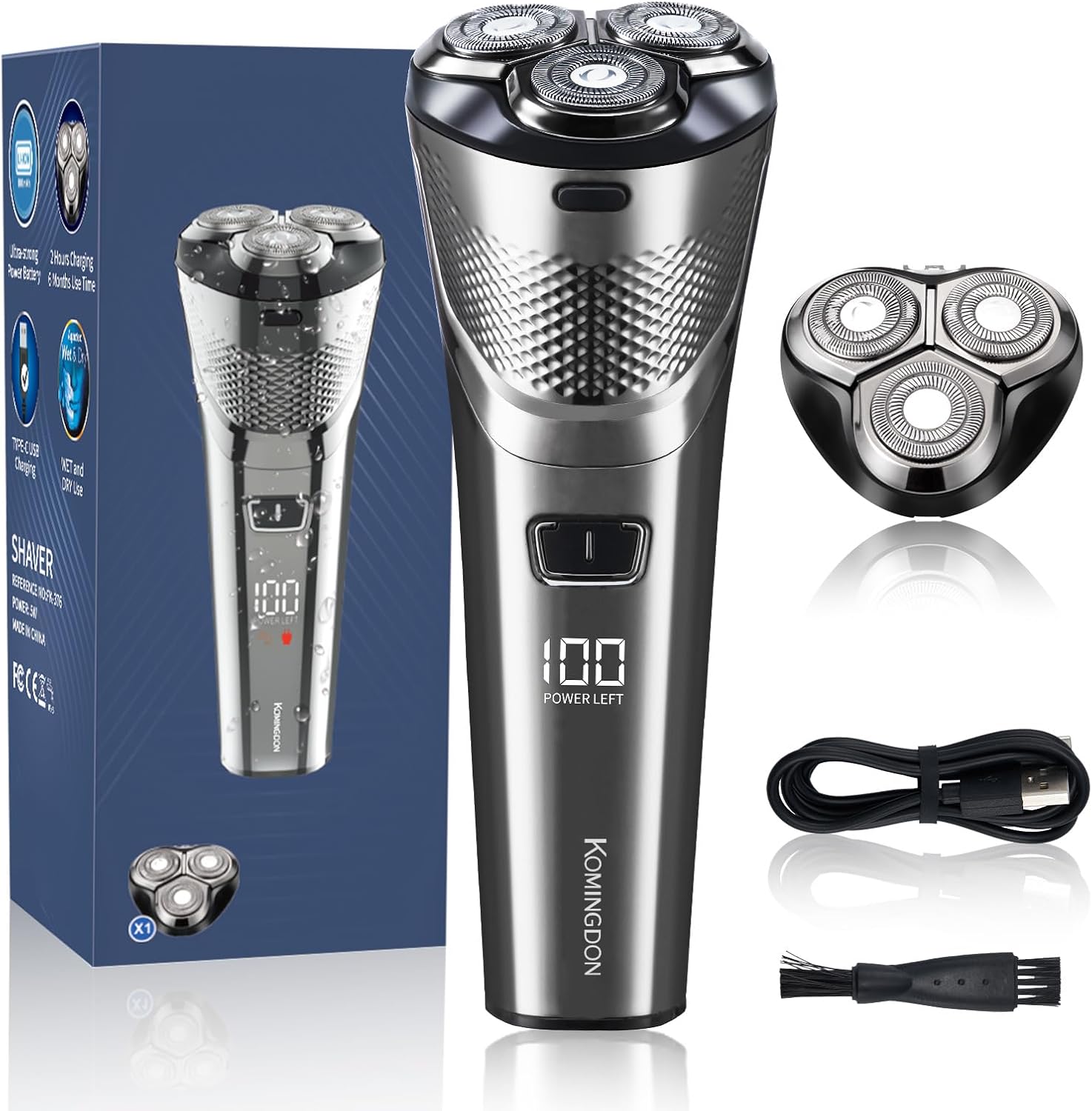 Maquinilla de afeitar eléctrica para hombres con cabeza extra, afeitadora eléctrica impermeable, afeitadoras inalámbricas recargables, carga rápida