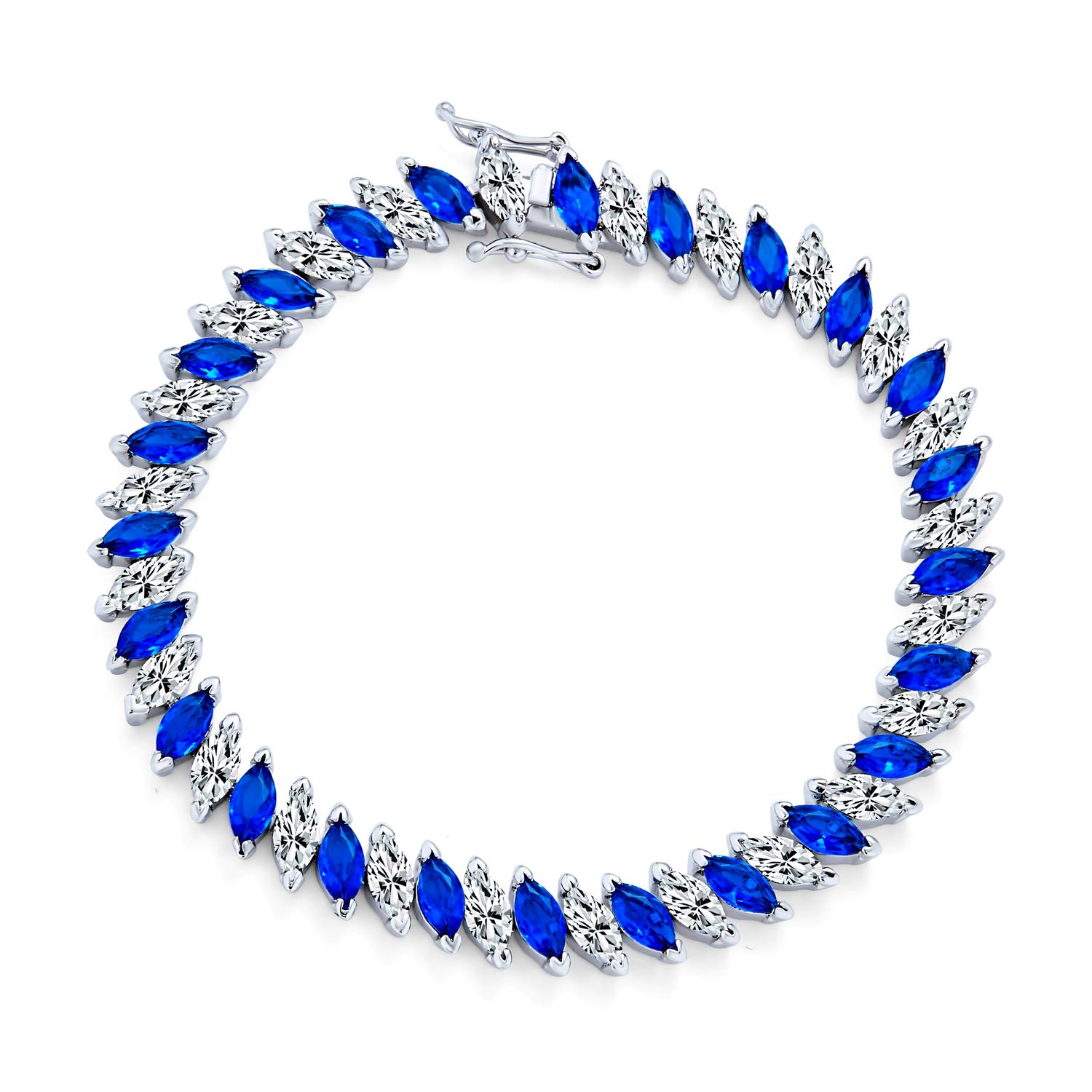 Stile Nuziale D'Epoca Cubic Zirconia Forma Marquise Aaa CZ 25 Ctw Alternando Simulato Nero Bianco Chiaro Blu Zaffiro Bracciale Da Tennis Matrimonio Giallo 14K Oro Placcato Argento 7 Pollici