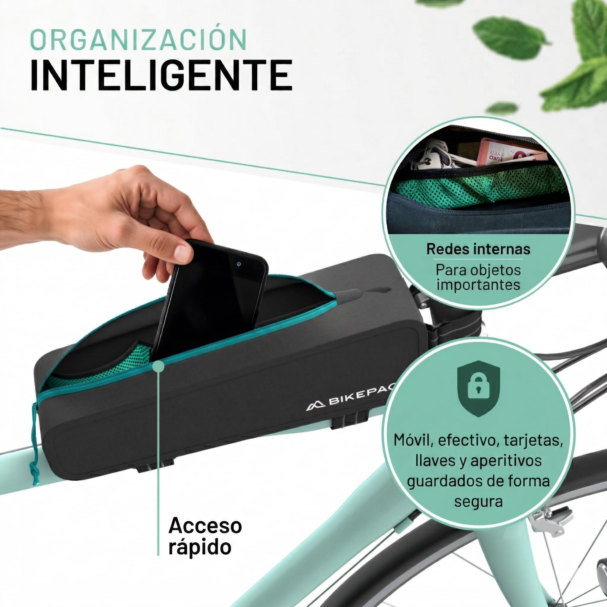 BIKEPACK Bolsa para tubo superior para bicicleta - Bolsa de tubo superior - Accesorios para bicicleta Gravel Bike - 100% impermeable