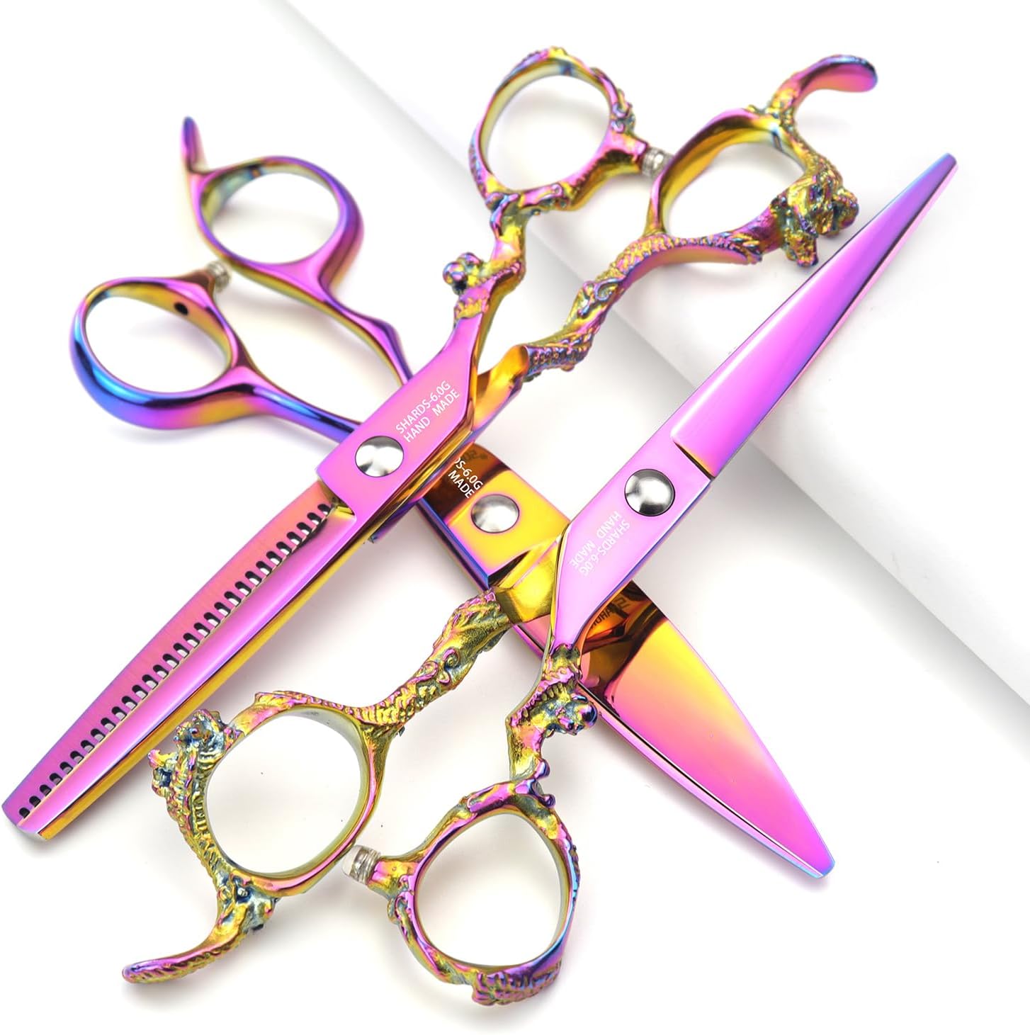 5.5/6 /7 Inch Purple Dragon Knight Professional Japanese Hair Scissors Barber Scissors Set (6 inch 3pc)