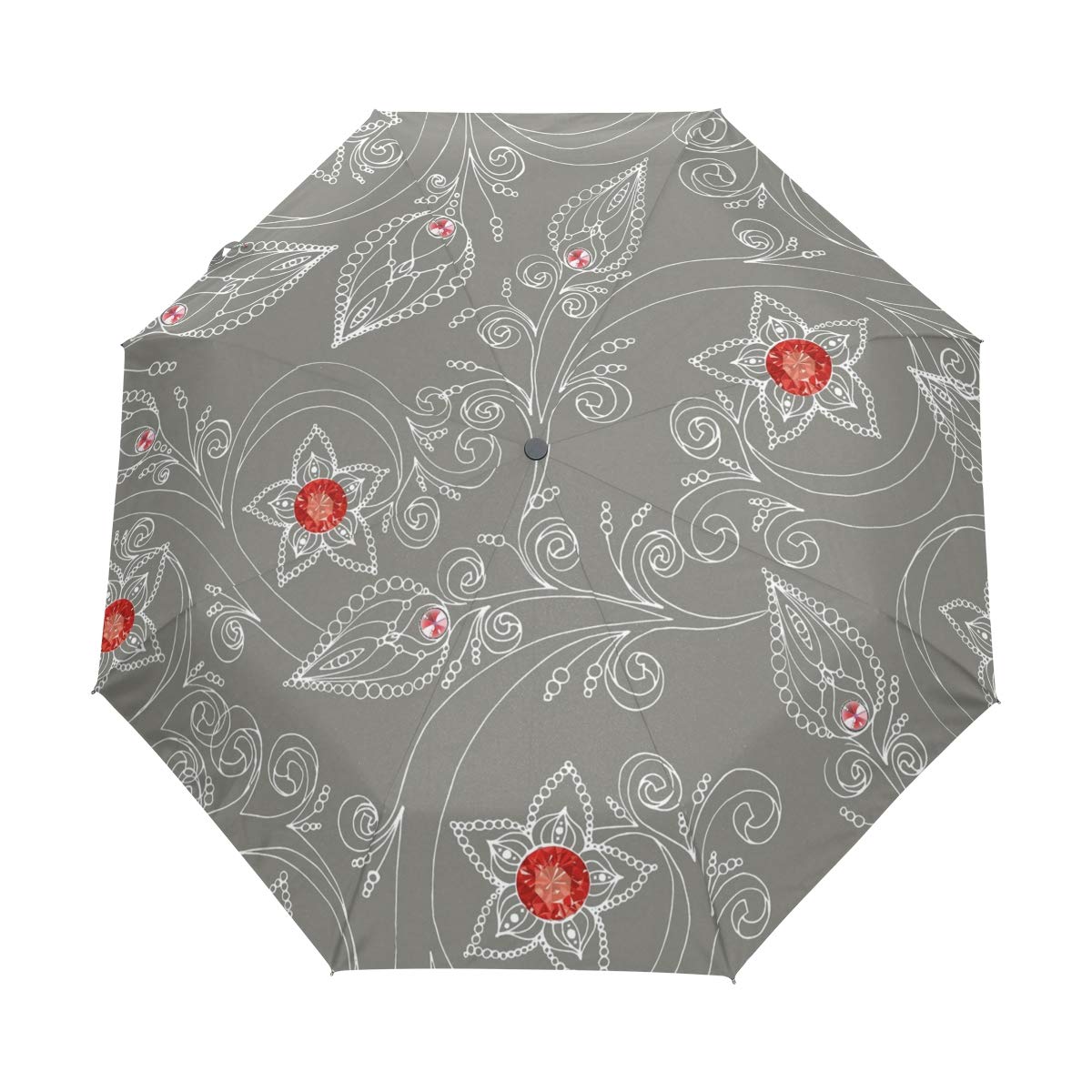 MnsruuFlowers and Rubies Folds Umbrella Windproof Rain Automatic Open Close Travel Umbrella UV Protection for Women Men