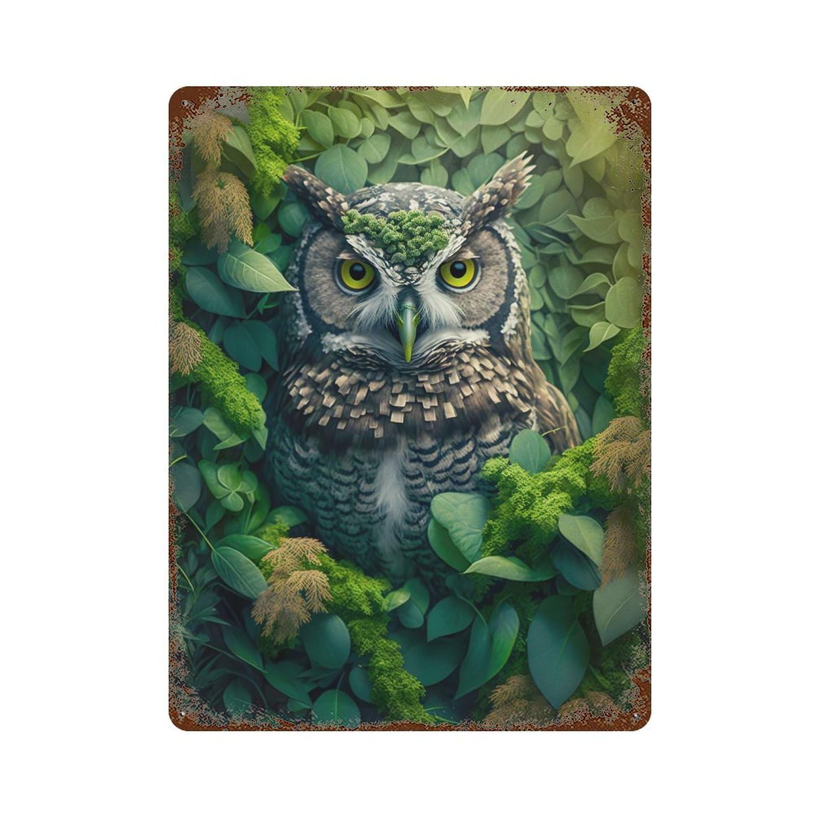 Owl 2 Rust Effect Tin Sign 15.7"x11.8", Vintage Wall Decor for Bistro, Counter And Cafe Decor