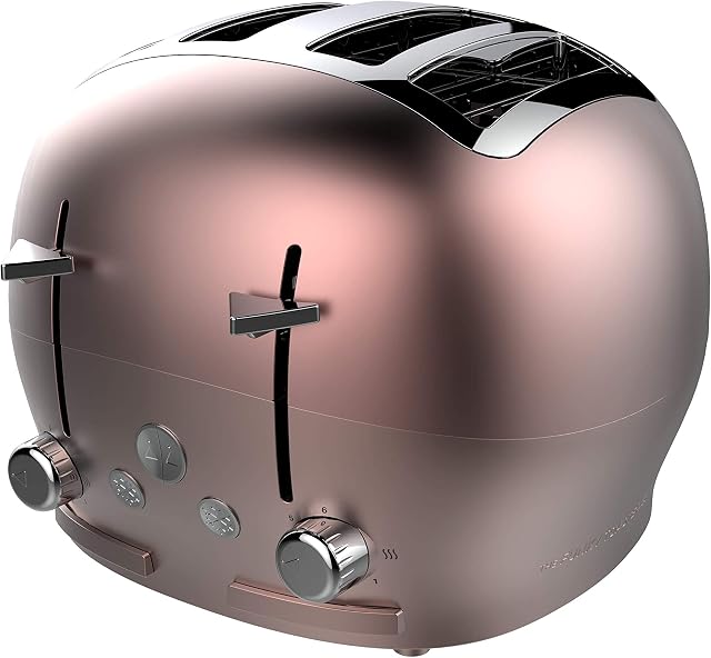 The Funky Appliance Company, 4 Slice Funky Toaster, Integrated Removable Crumb Tray, Cancel/Reheat/Defrost Functions, Independent Control of Both Sides, 1850 W, Stainless Steel, Rose Gold