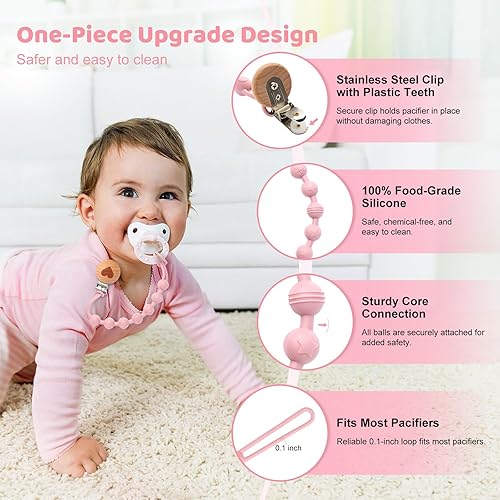 Miniatura 3 de Soporte de clip de silicona para chupete para bebés, niñas y niños, regalos de cumpleaños de Navidad, paquete de 4 unidades, soporte de clips suaves