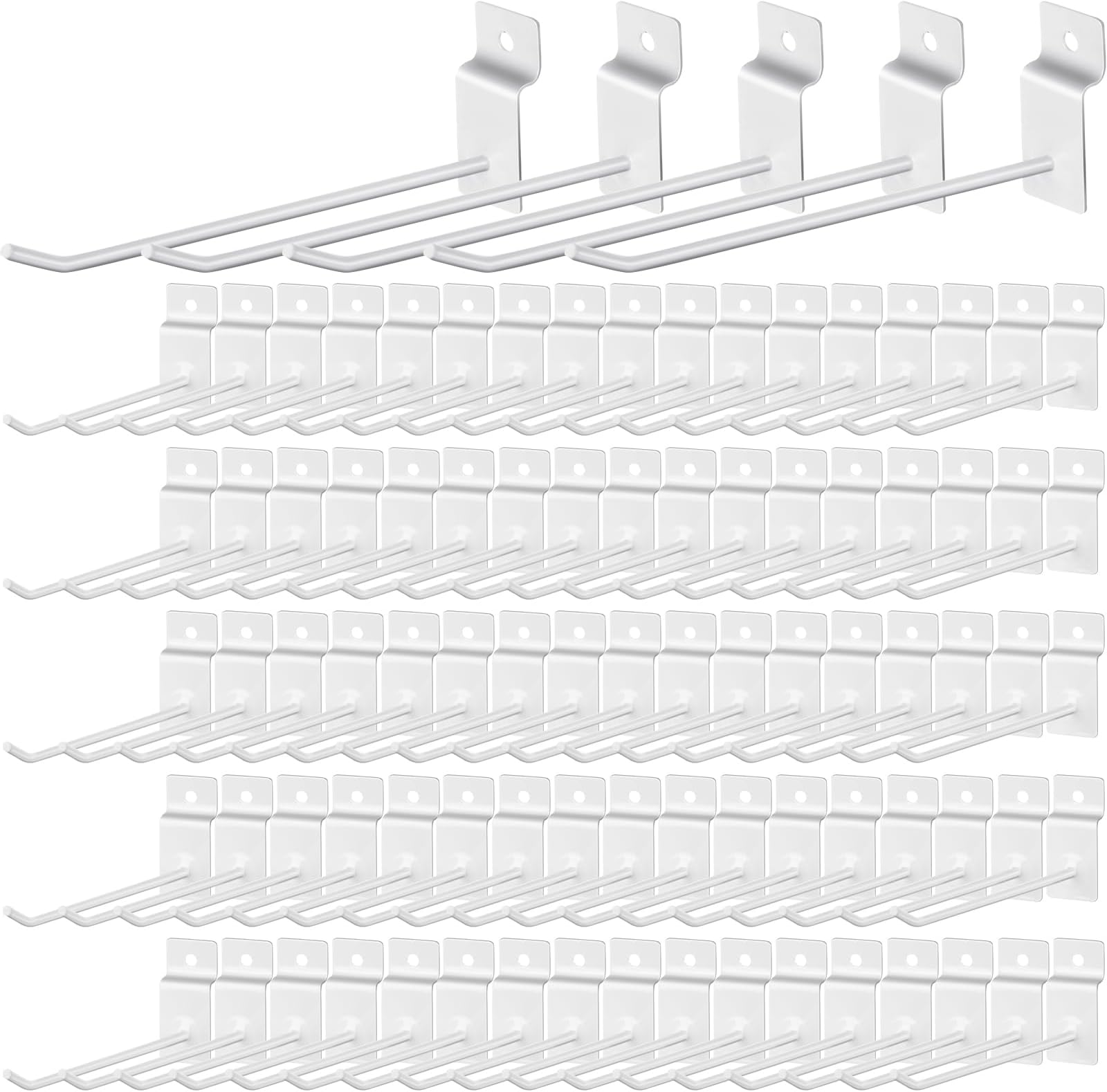 Tandefio 100 Pcs Slatwall Hooks 6 Inch Panel Display Metal Slat Wall Hanging Hooks Pegboard Heavy Duty Slat Board for Garage Retail Shop Shelf Organization Accessories, White