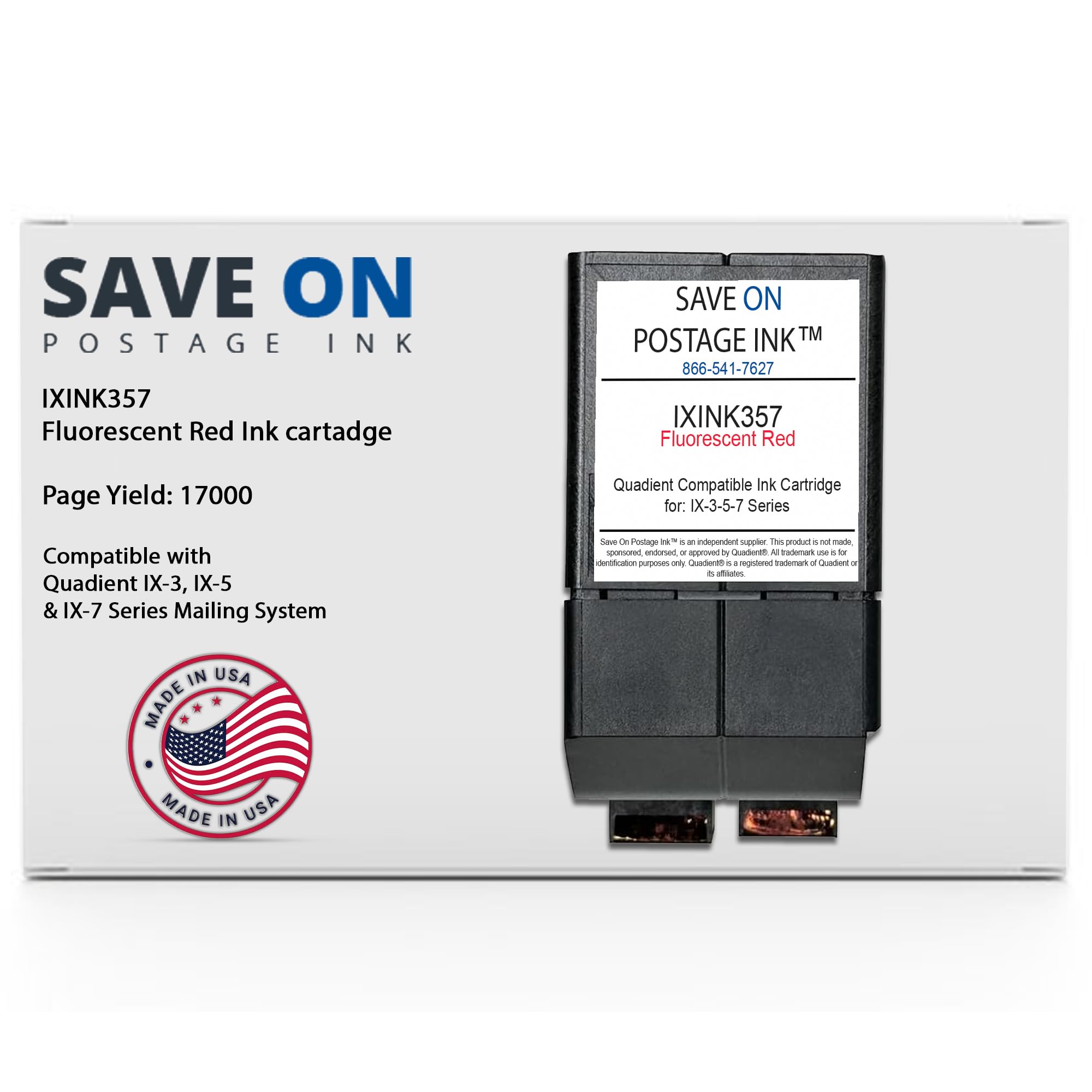 Compatible IXINK357 Quadient Neopost Ink Cartridge (1 Pack, Standard Capacity) - Fluorescent Red Printer Ink Cartridge for IX3 IX5 & IX7 Mailing